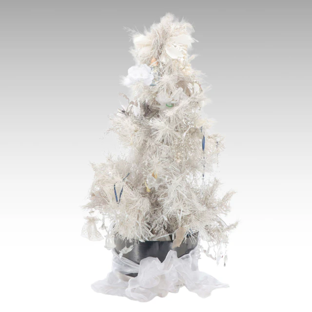Swarovski, Blown Glass and Other Ornaments on White Christmas Tree