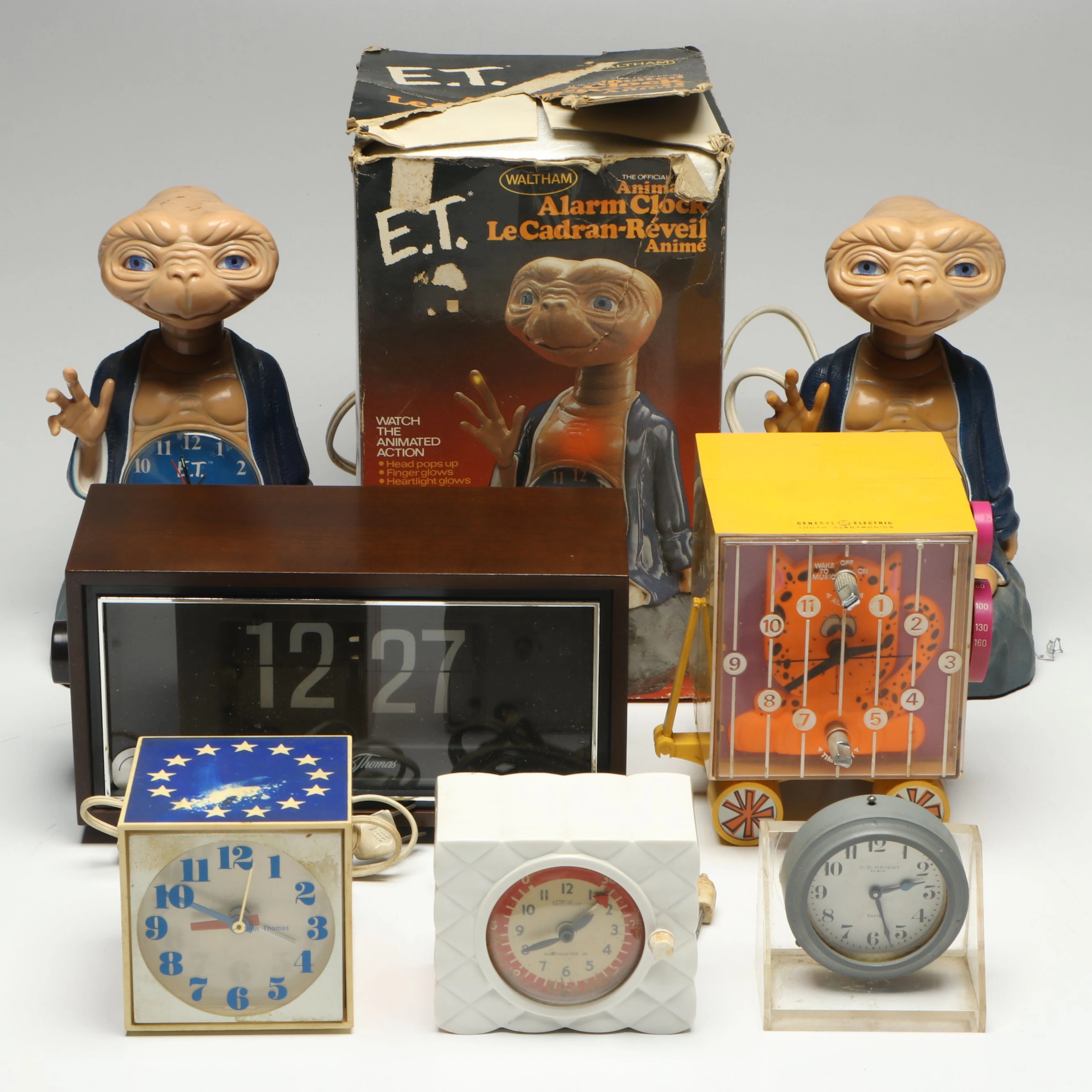 Nelsonic E.T. Animated Alarm Clocks with More Clocks, Mid to Late 20th C.