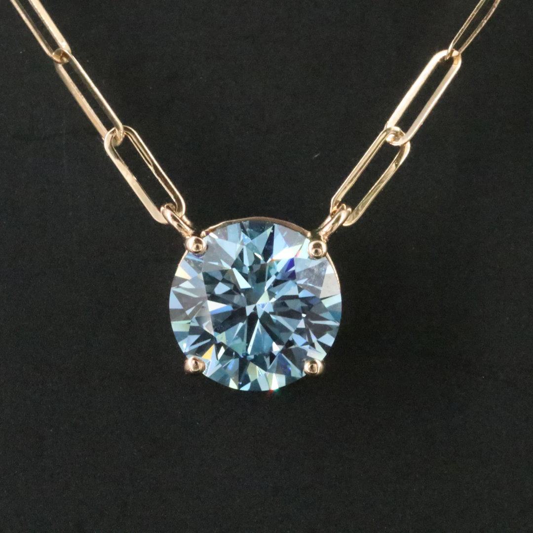 14K 2.28 CT Lab Grown Fancy Vivid Blue Diamond Necklace with IGI Report