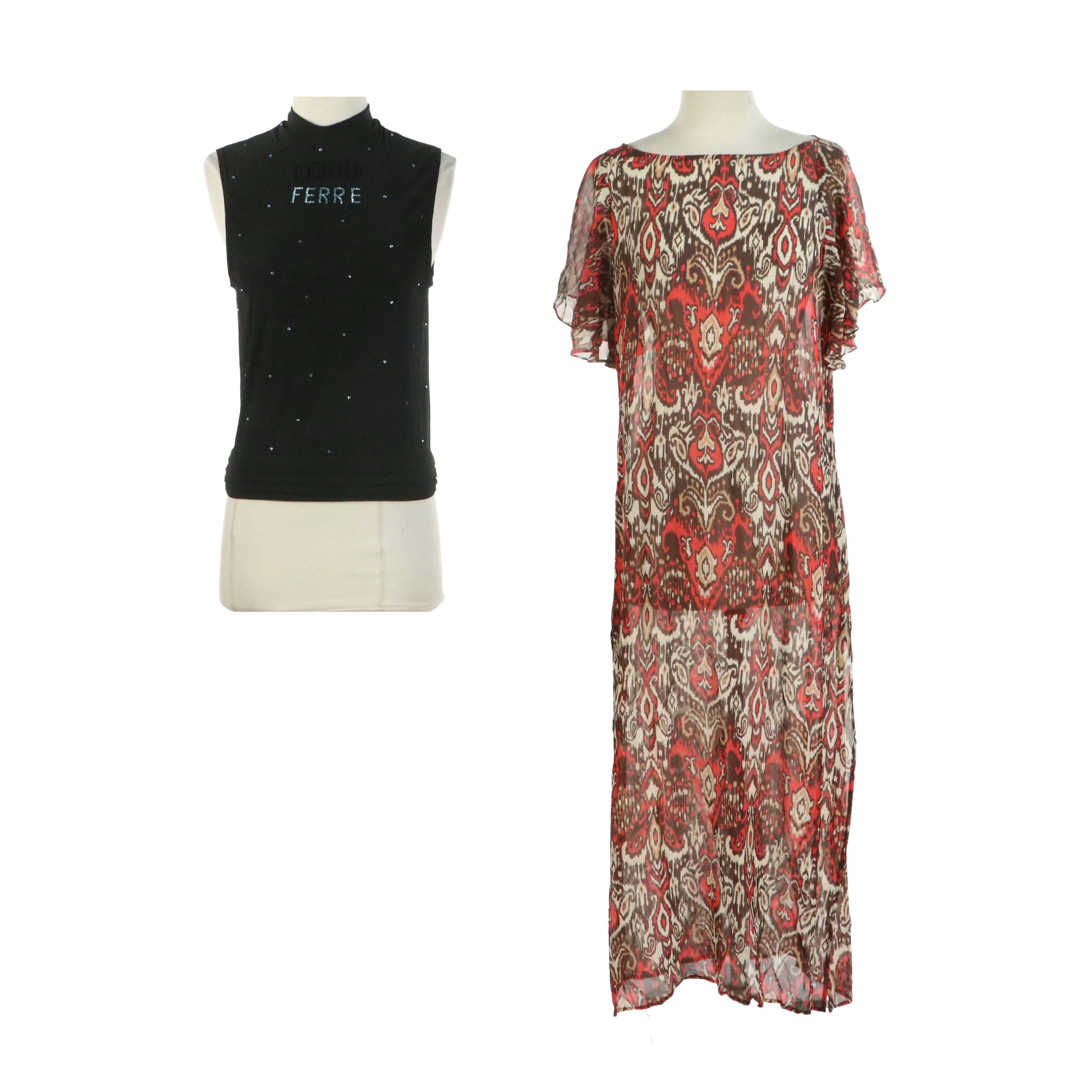 Ferre Embellished Sleeveless Top and St. John Swim Silk Printed Cover-Up