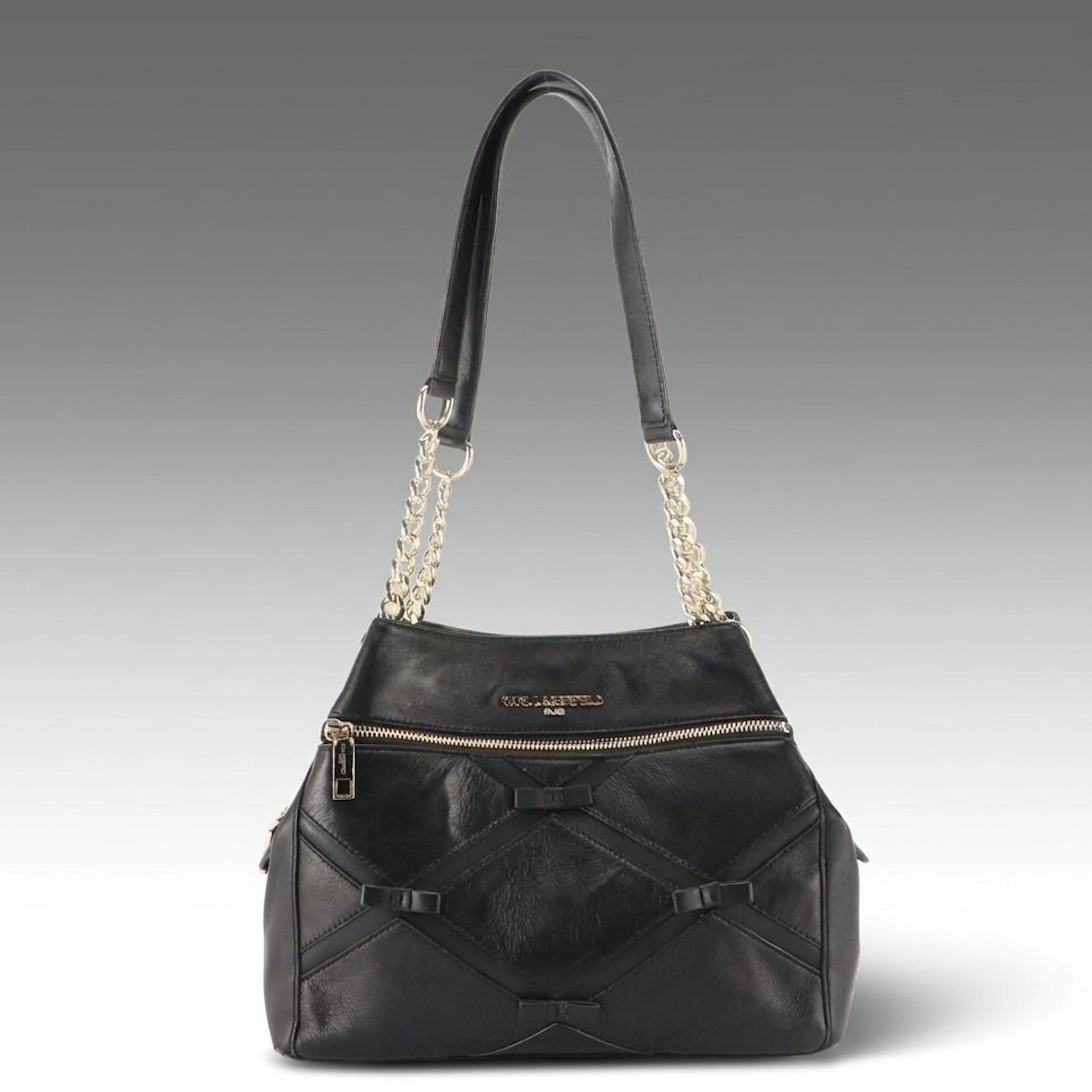 Karl Lagerfeld Middle Zip Tote With Bow Accents in Black Leather