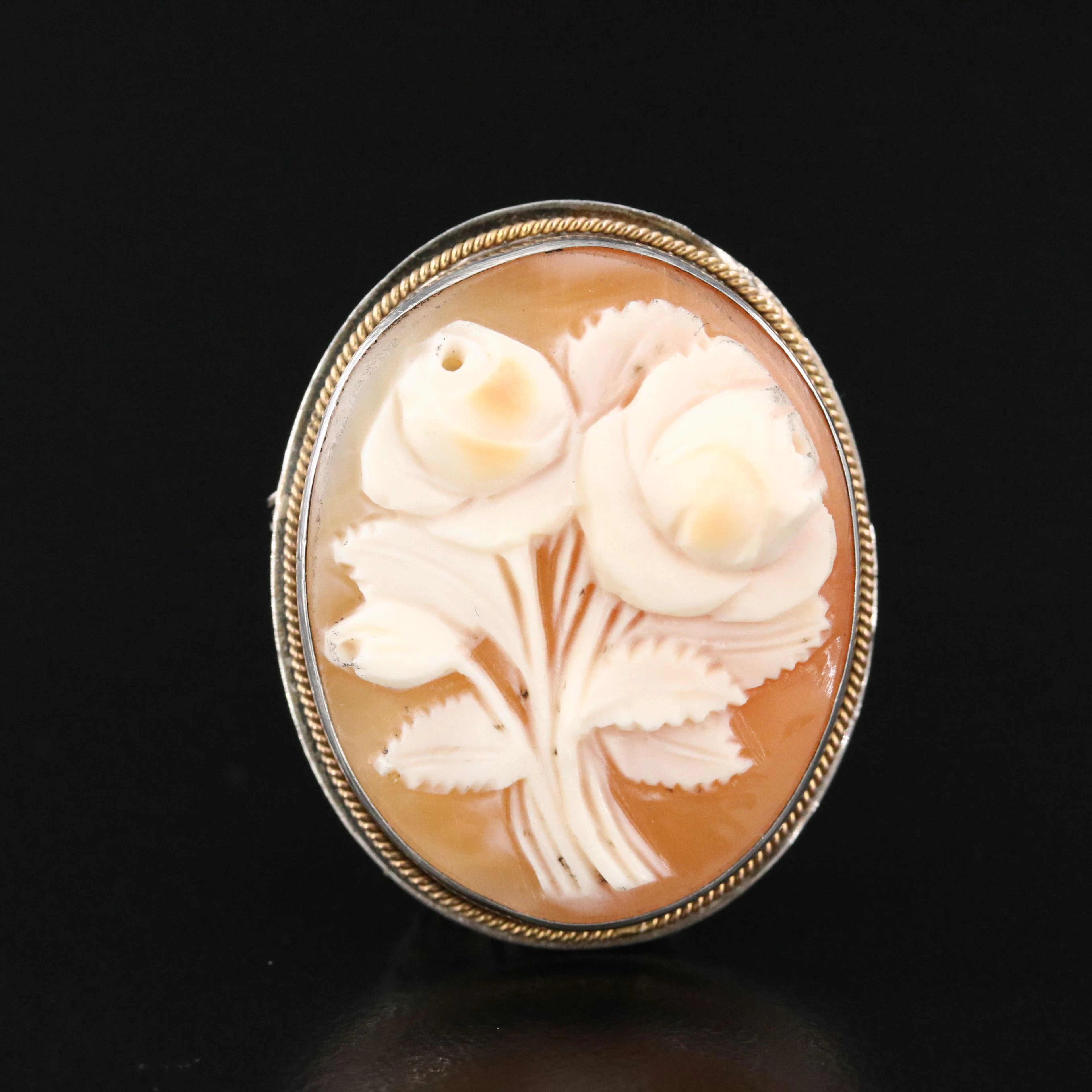 Sterling Shell Cameo Flower Brooch/Pendant