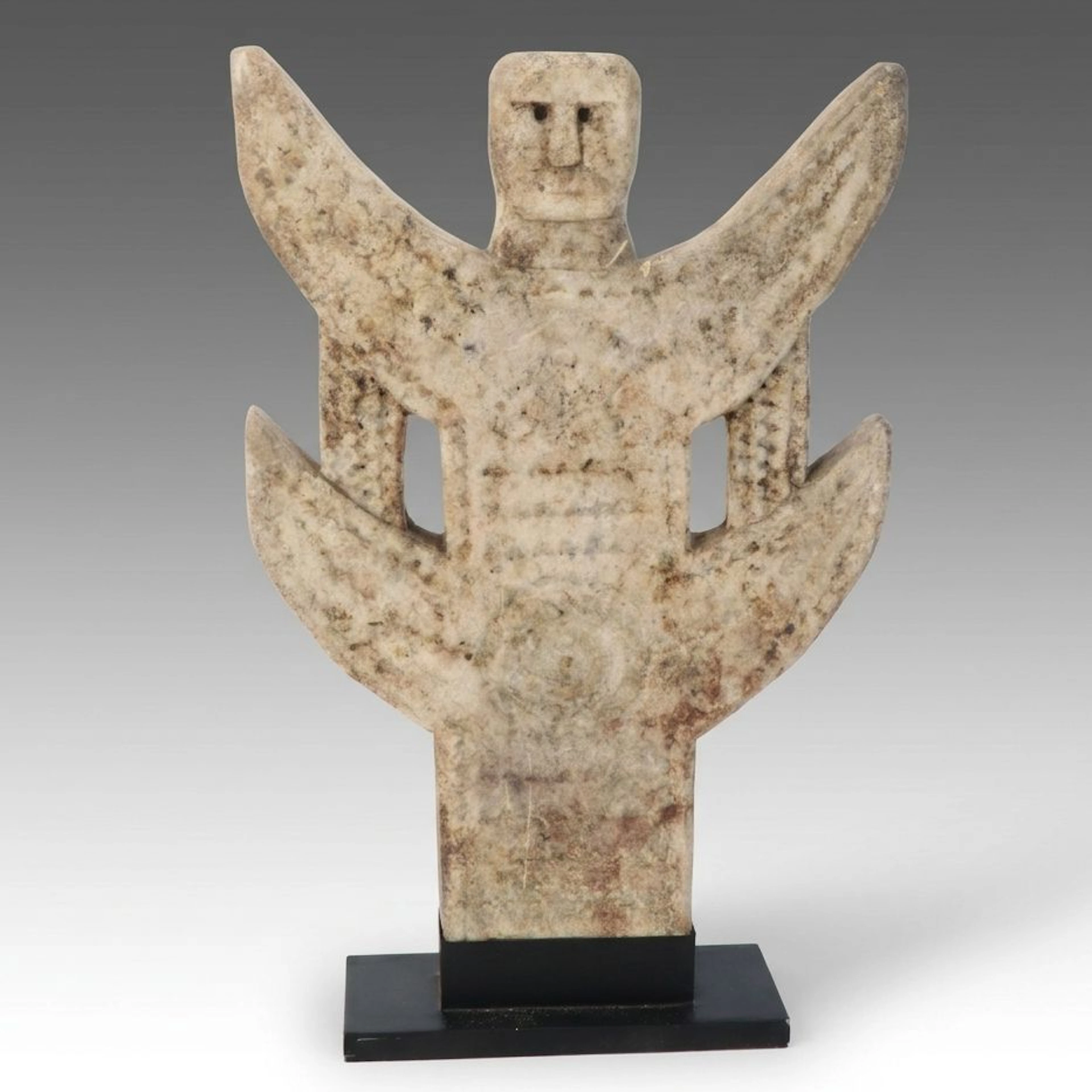Abstract Anthropomorphic Stone Sculpture on Wooden Base