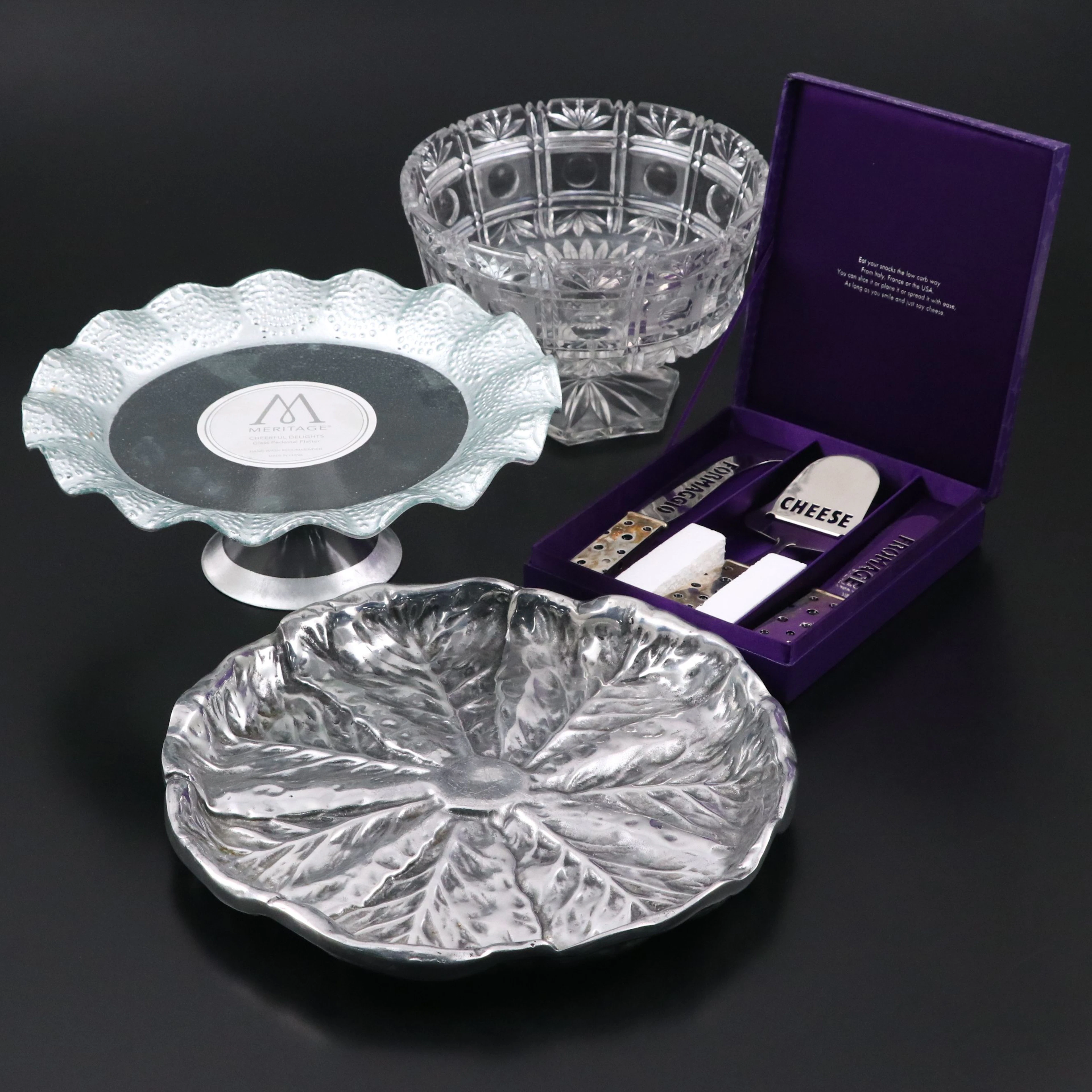 Neiman Marcus Cheese Knives, Meritage Glass Cake Stand, and More Serveware