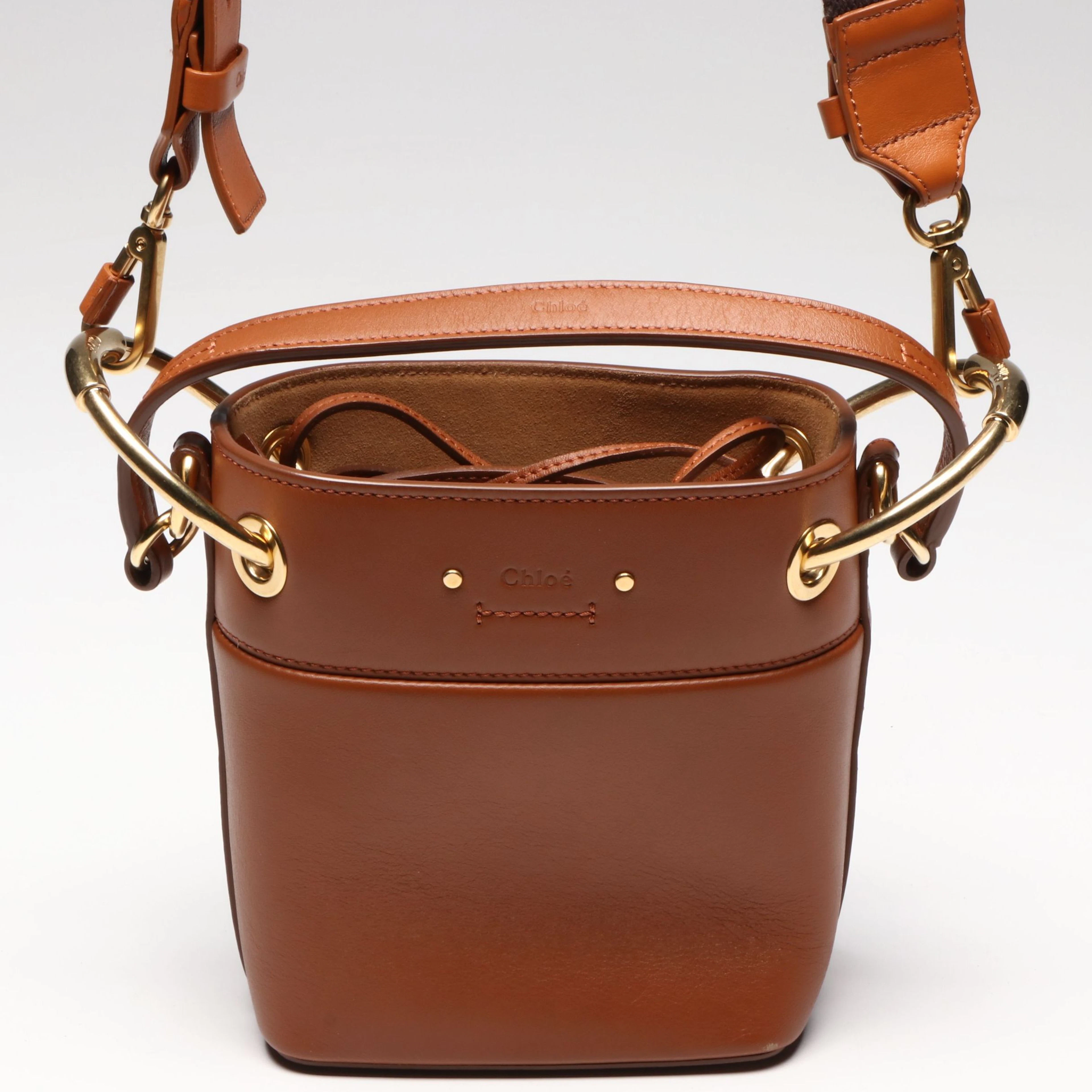 Chloe Mini Roy Bucket Bag in Brown Leather