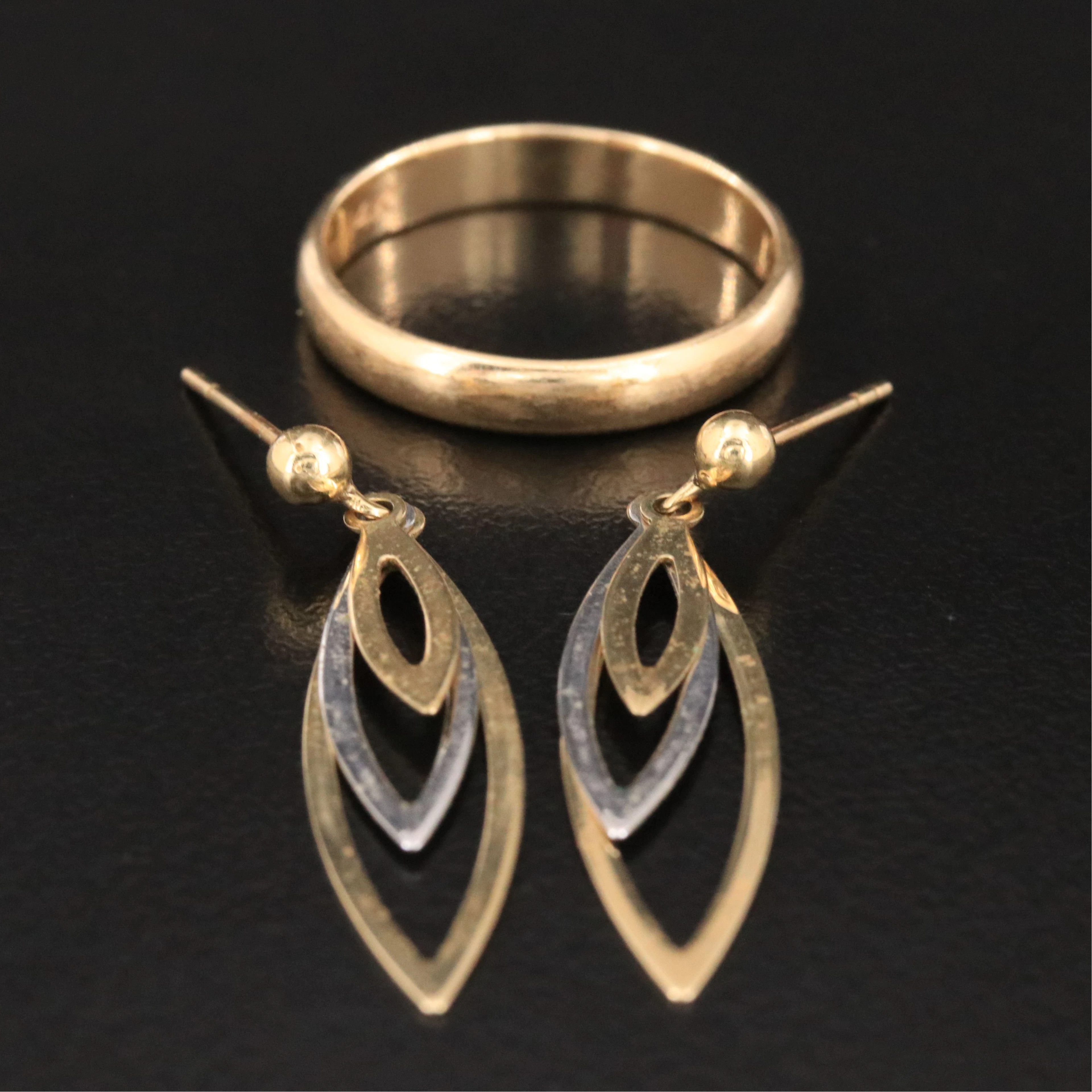 14K Band and Two-Tone Earrings