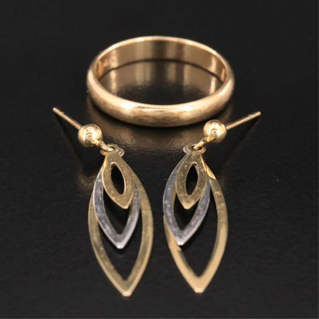 14K Band and Two-Tone Earrings