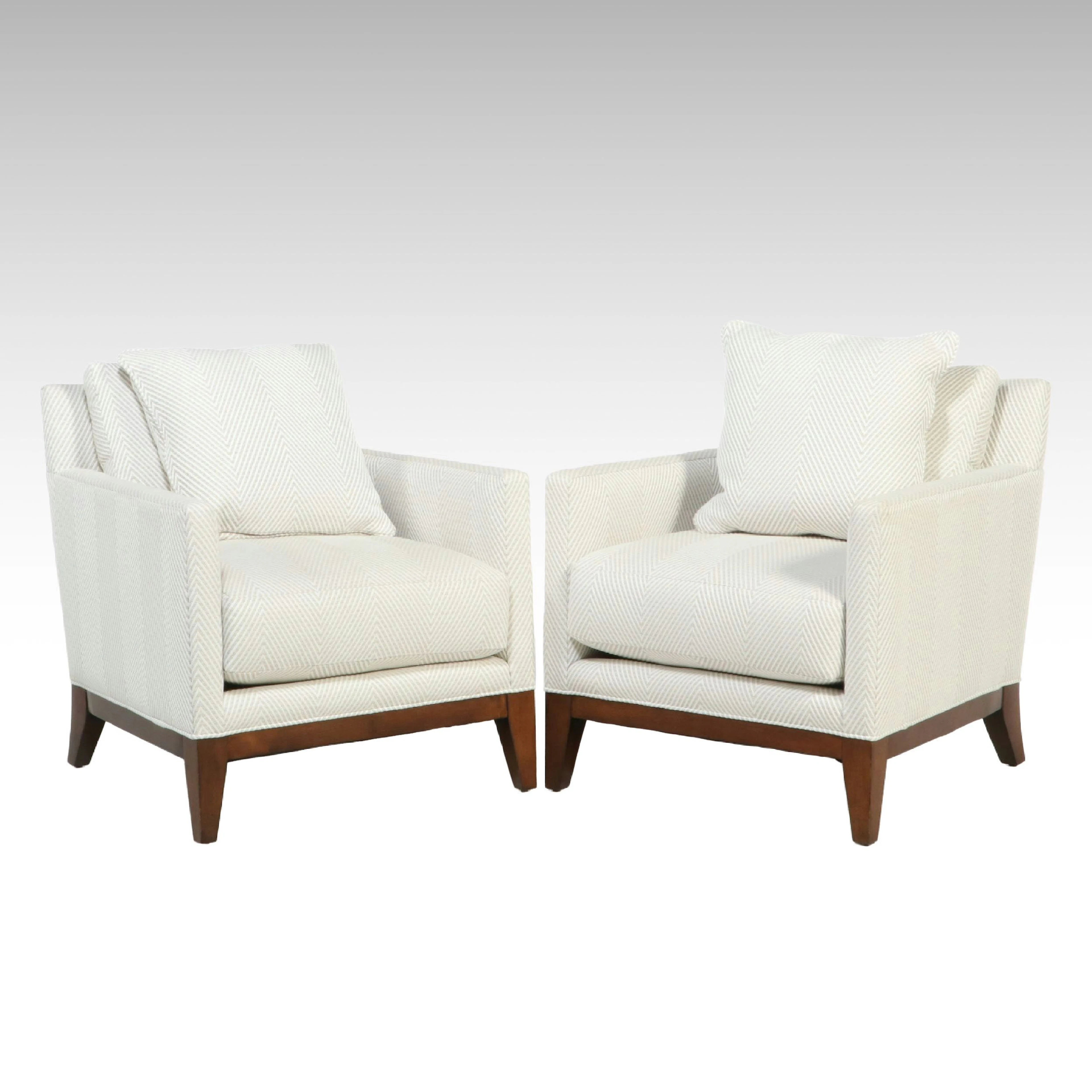 Pair of Highland House Herringbone Pattern Upholstered Armchairs