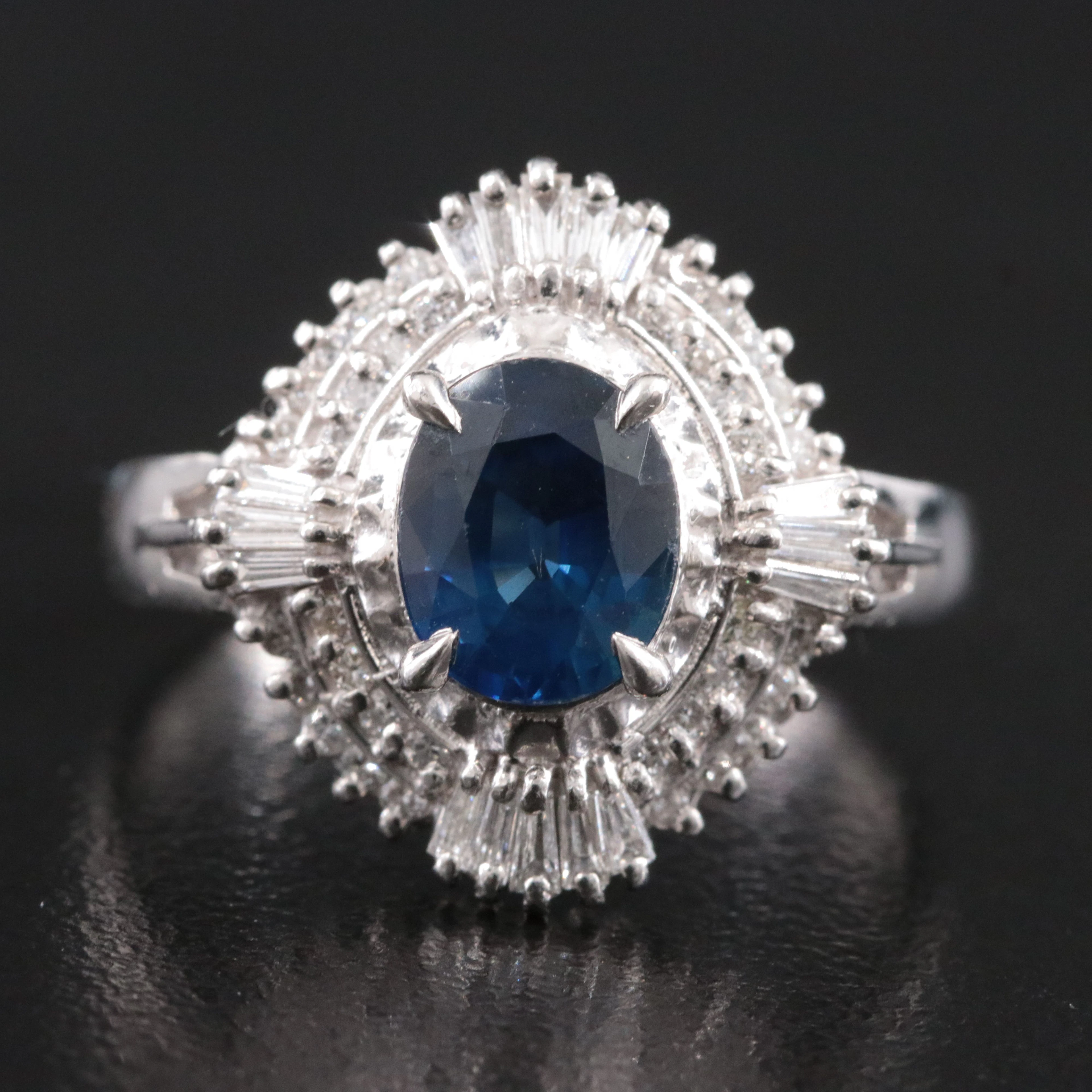 Platinum 1.34 CT Sapphire Ring with Diamond Halo