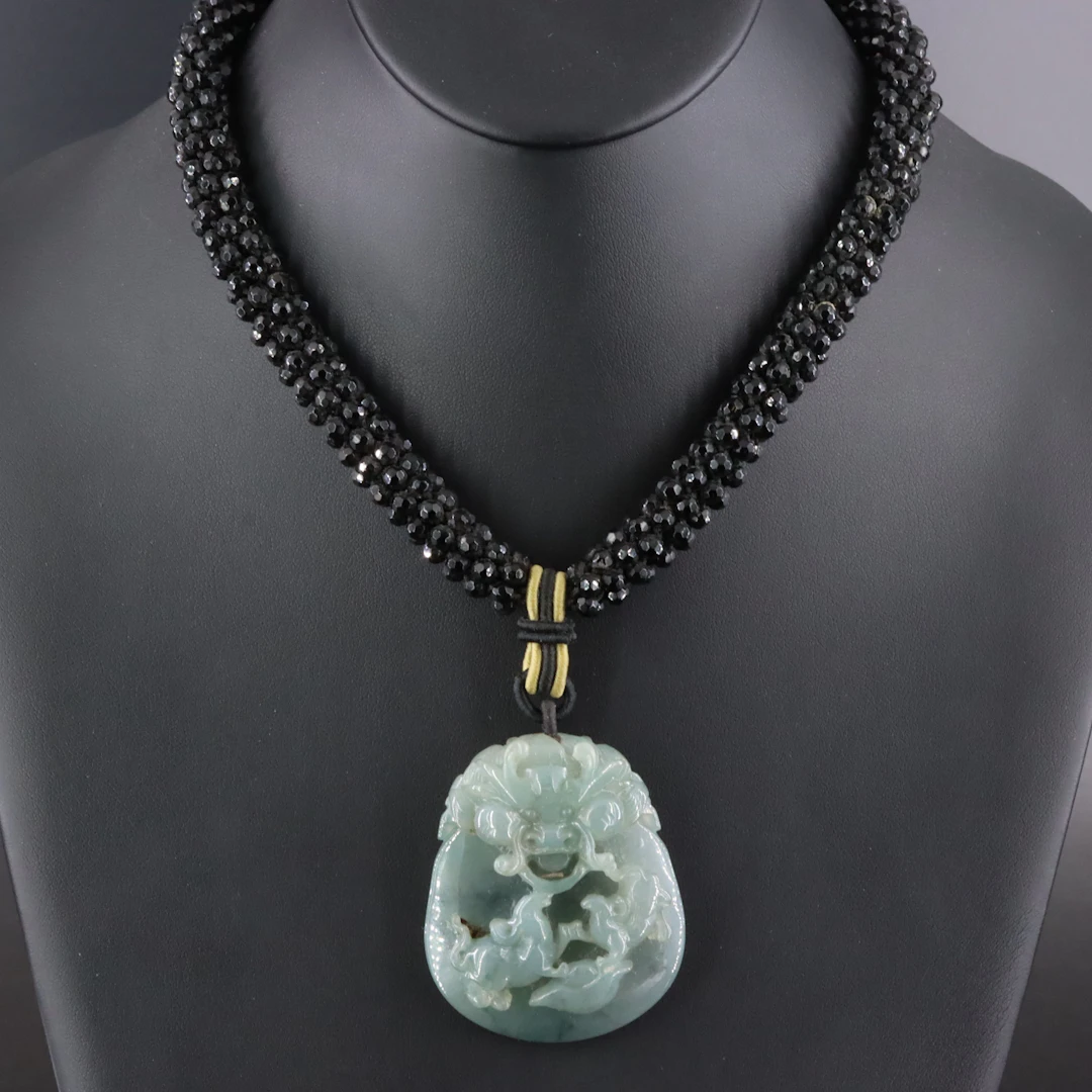 Jadeite Necklace with Dragon and Rats