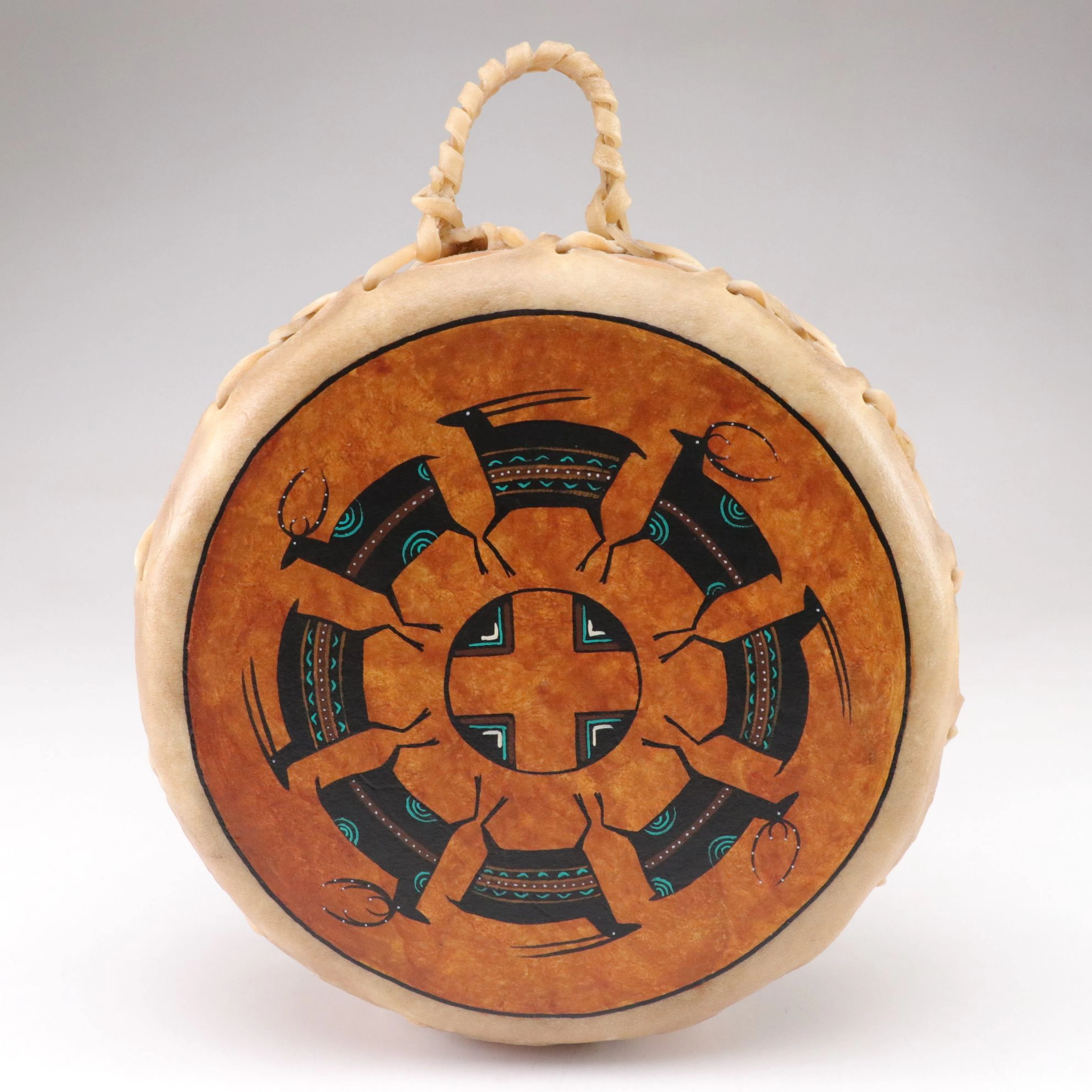 Phillip C. Martinez Wood and Hide Hand Drum, 21st Century
