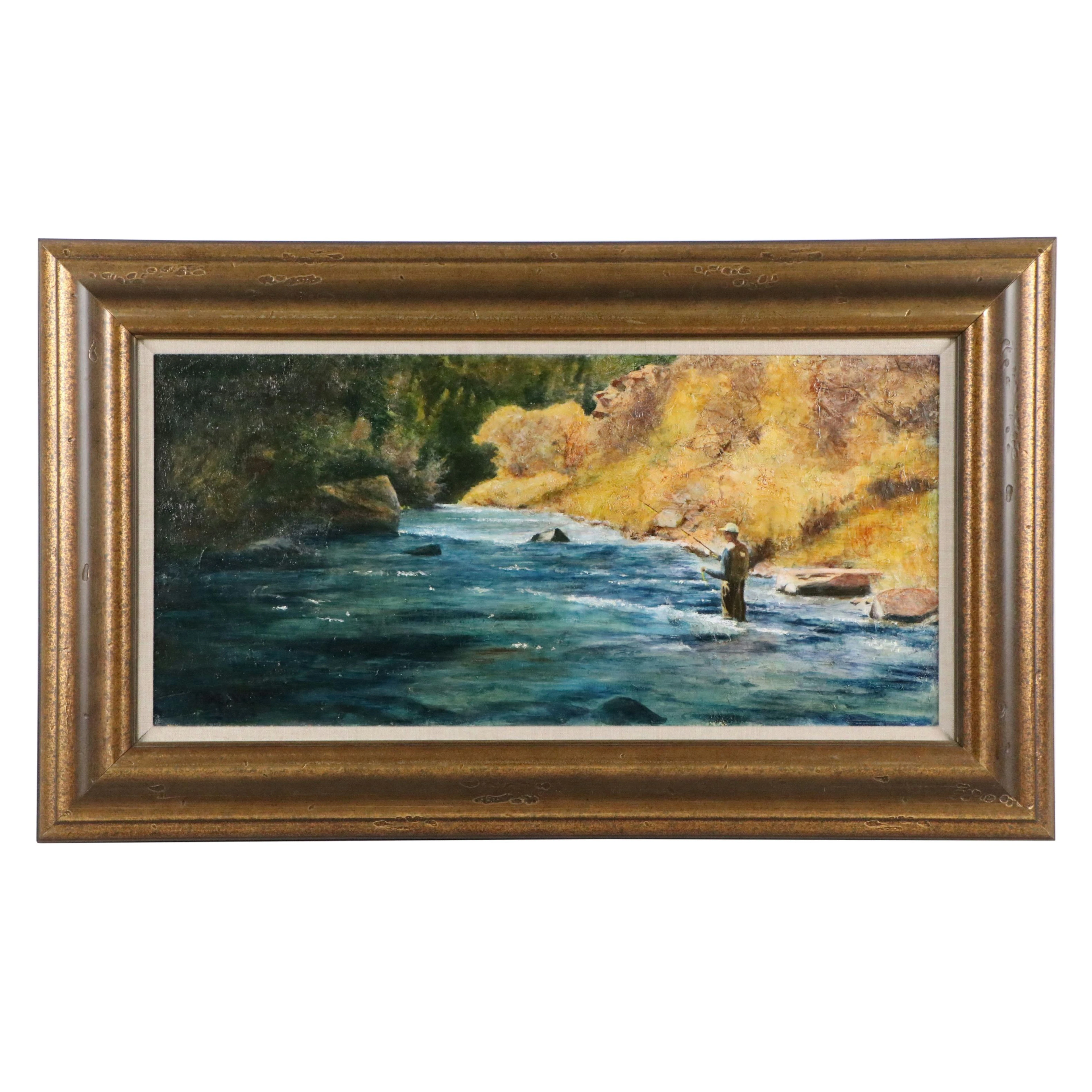 Thomas Labandz Textured Oil Painting of Fishing Scene