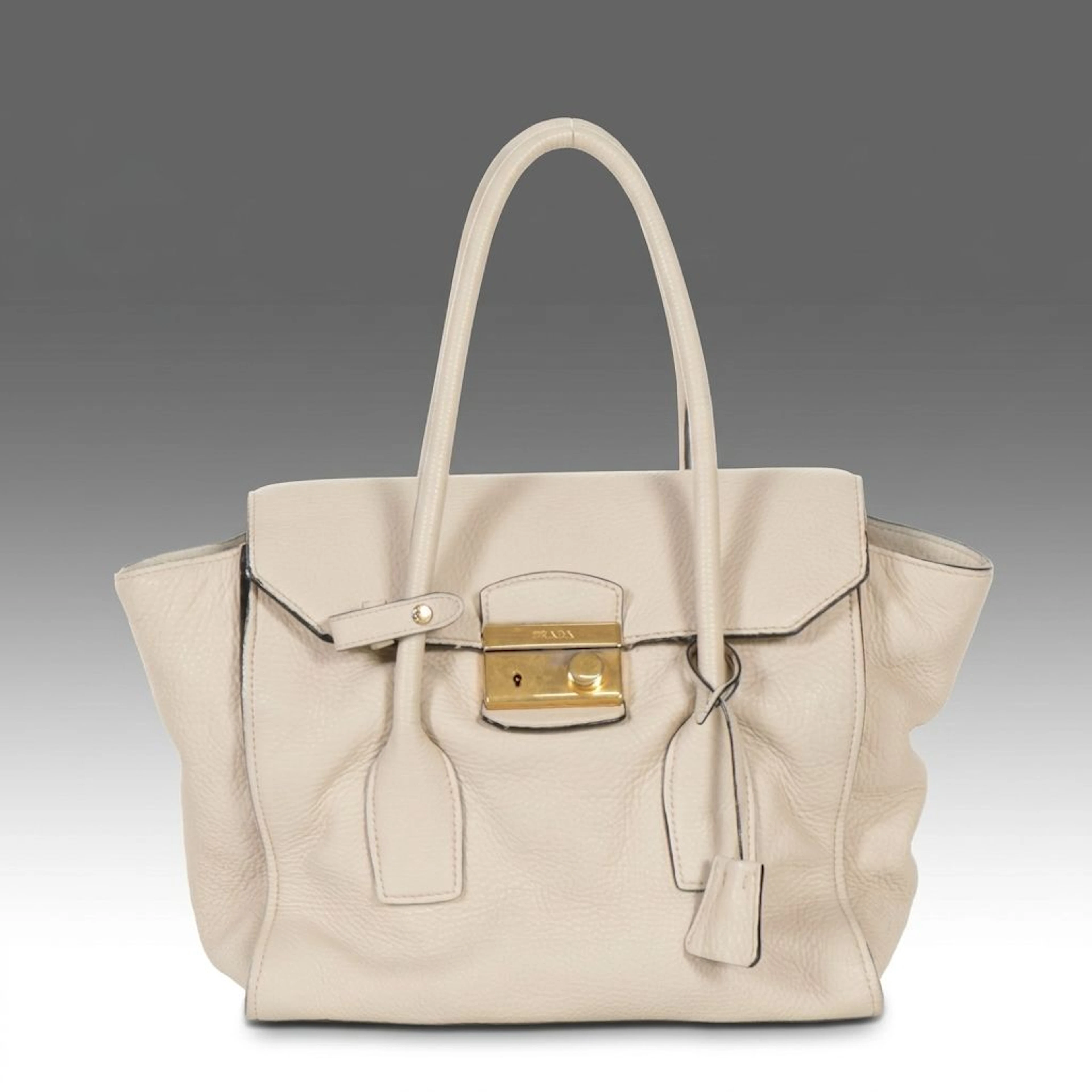 Prada Sound Lock Two-Way Satchel in White Vitello Daino Leather