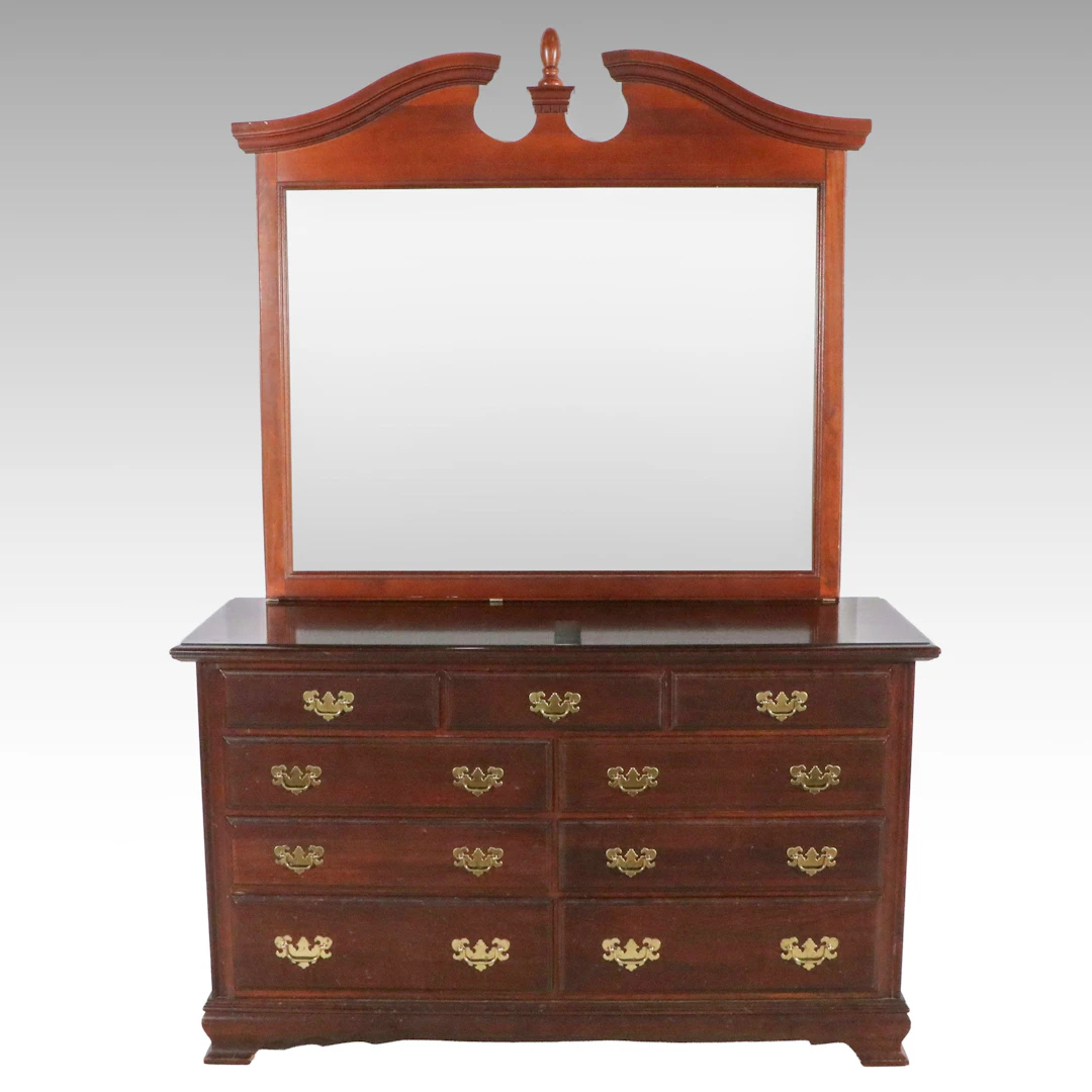 Chippendale Revival Cherry Dresser with Mirror, Late 20th Century