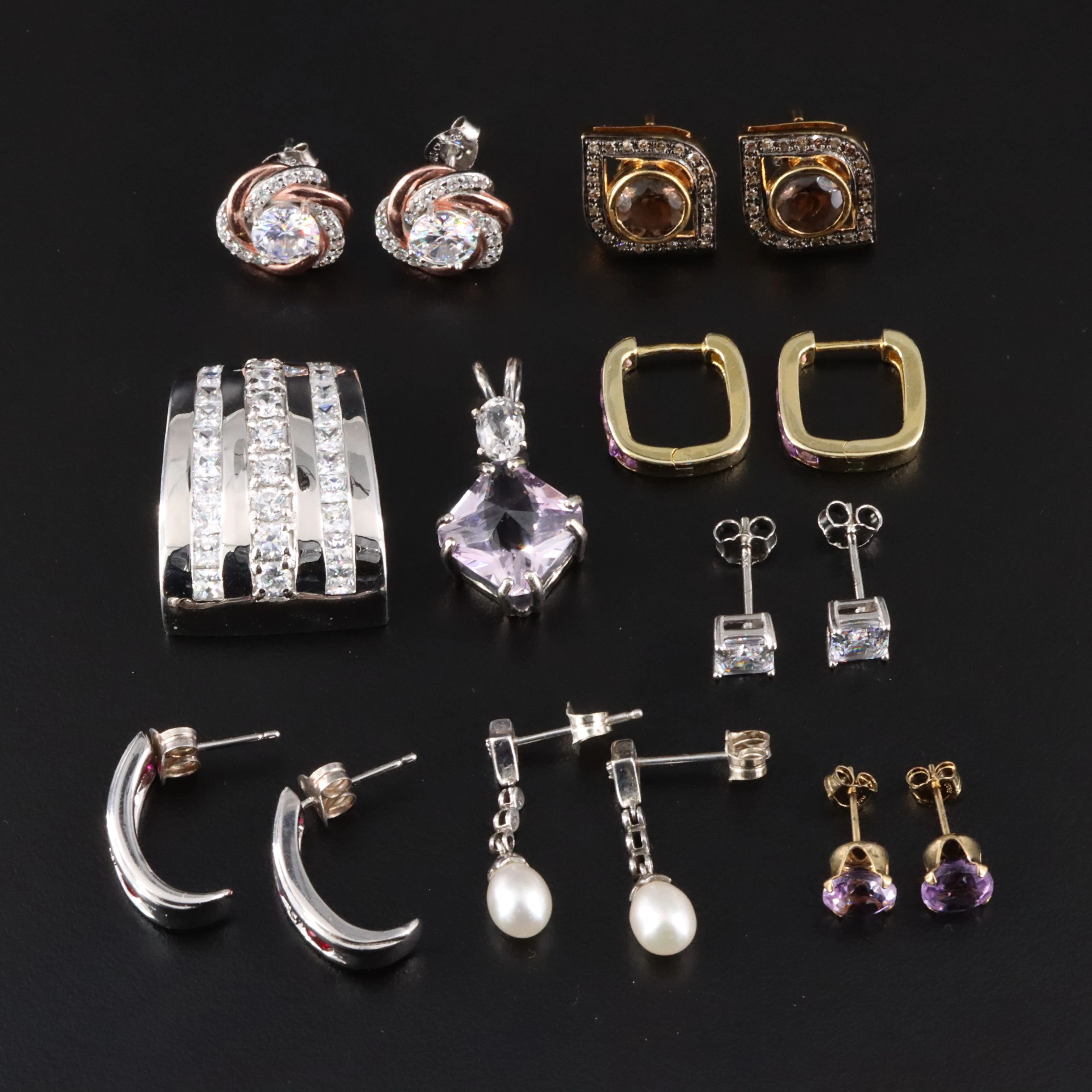 Sterling Pendants & Earrings Featuring Smoky Quartz, Diamond and Pearl