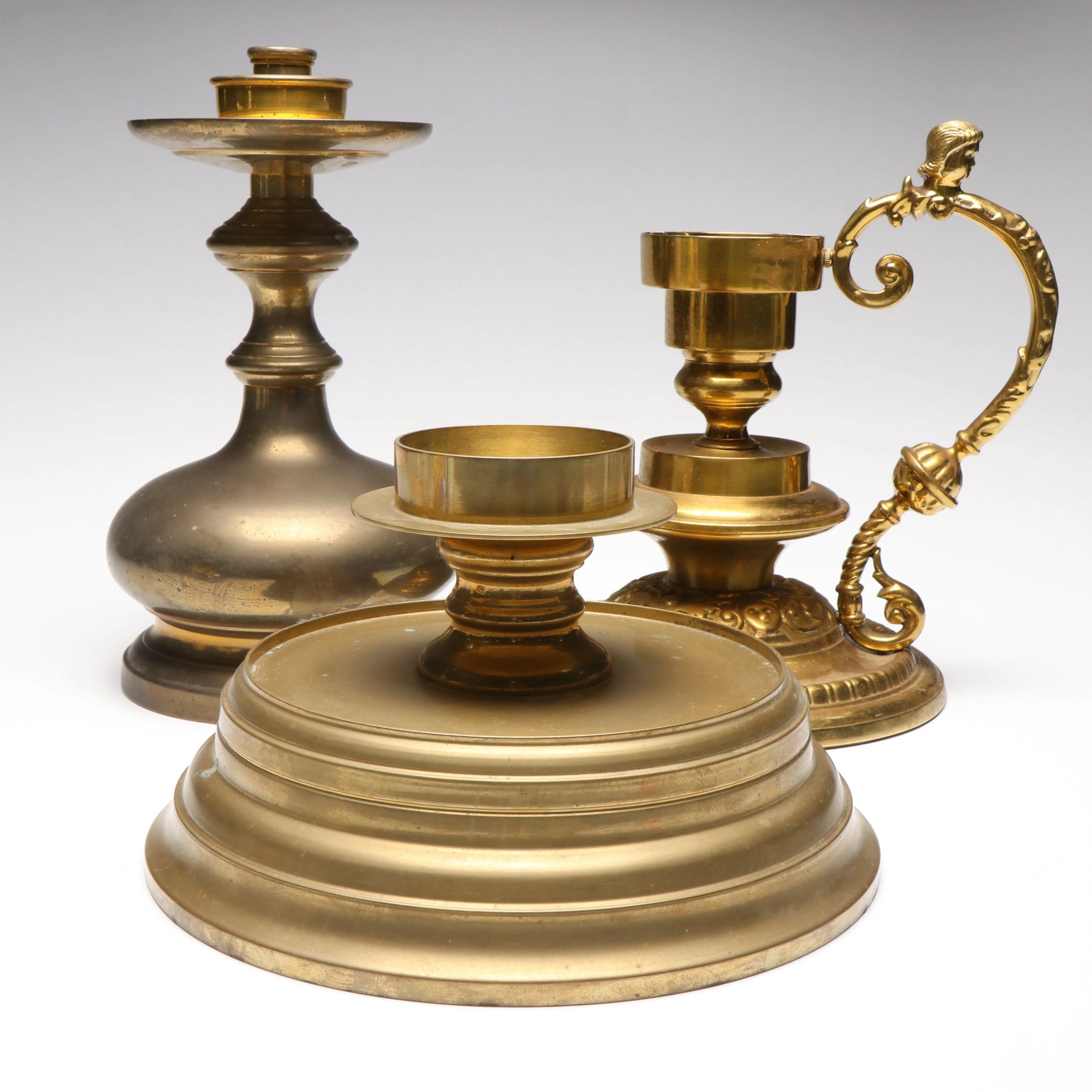 Maitland-Smith MCM Style Brass Candlestick with Other Vintage Style