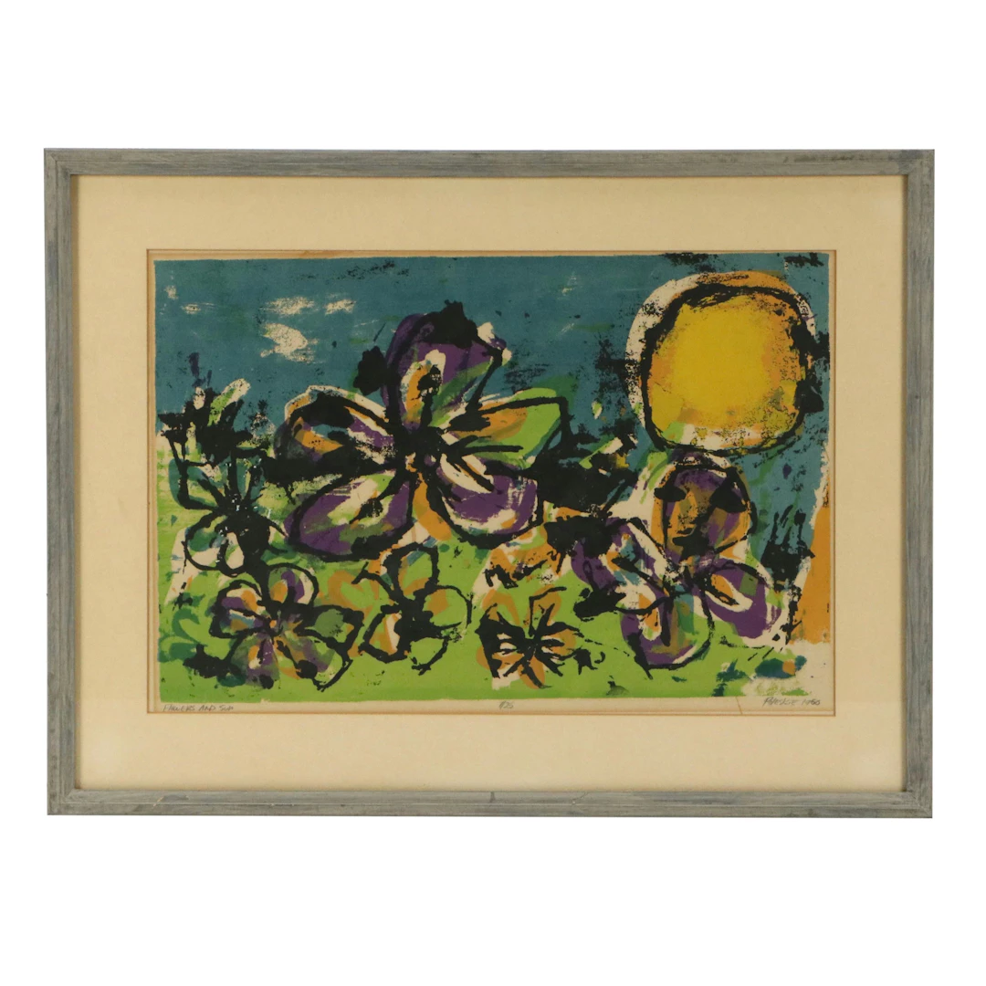 Steve Poleskie Offset Lithograph "Flowers and Sun," 1960