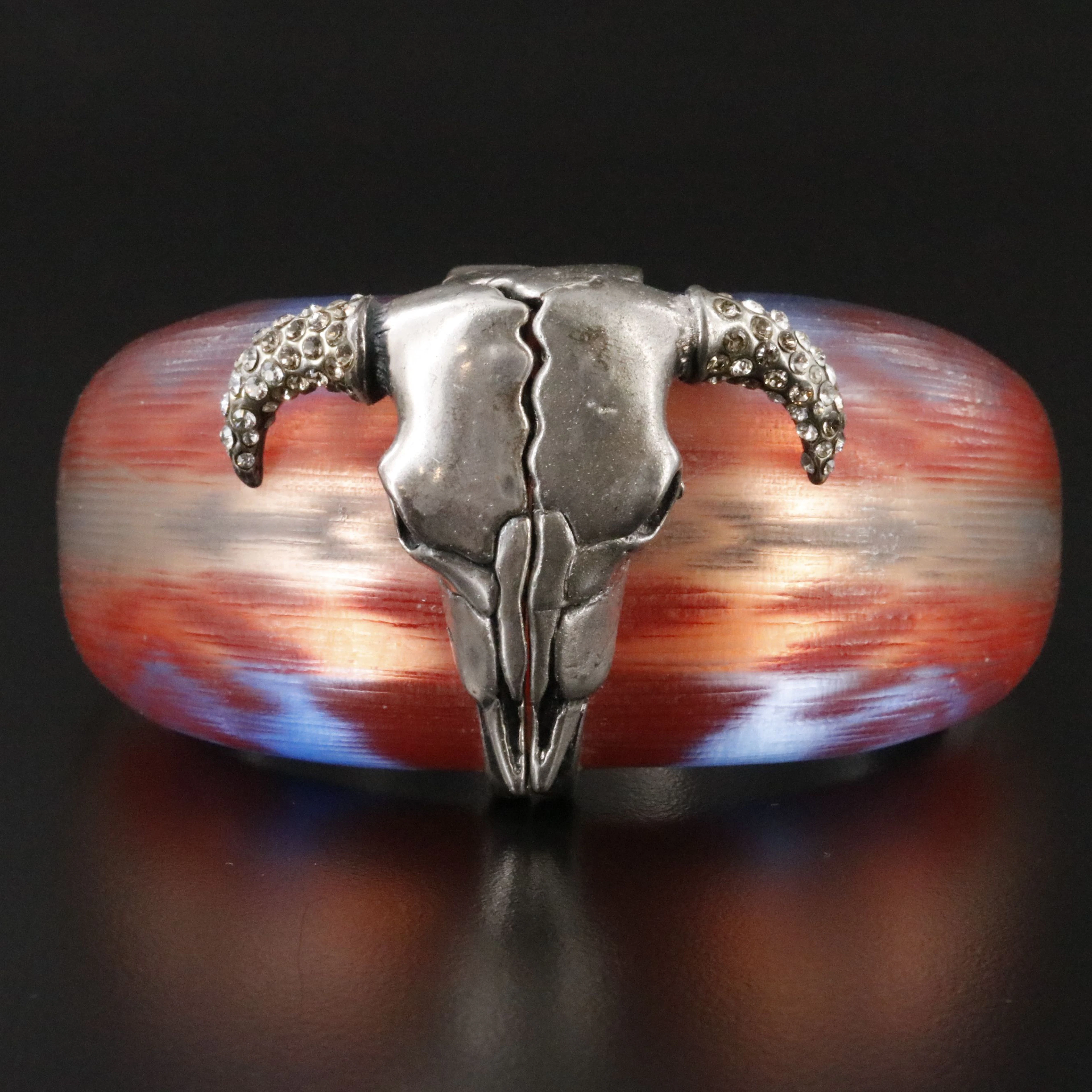 Alexis Bittar O'Keefe Cow Skull, Lucite and Crystal Hinged Bangle Bracelet