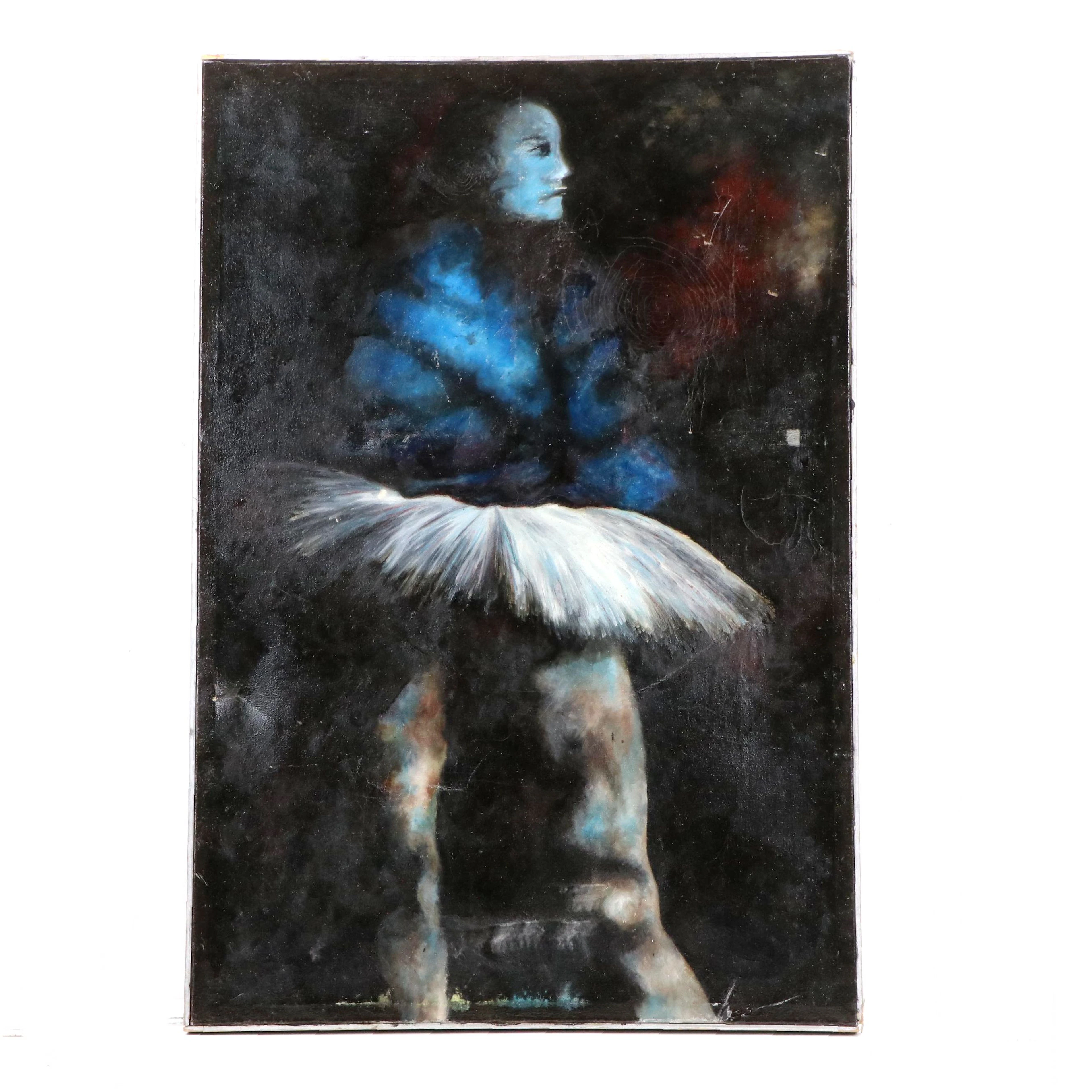 Oil Painting of Dancer in White Tutu, Late 20th Century