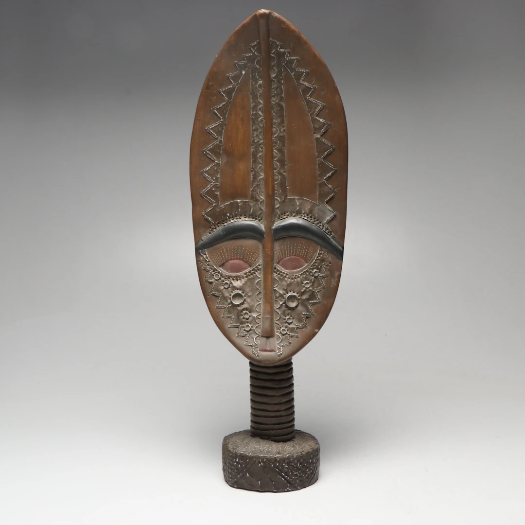 West African Carved Wood and Tin Reliquary Bakota Style Figure