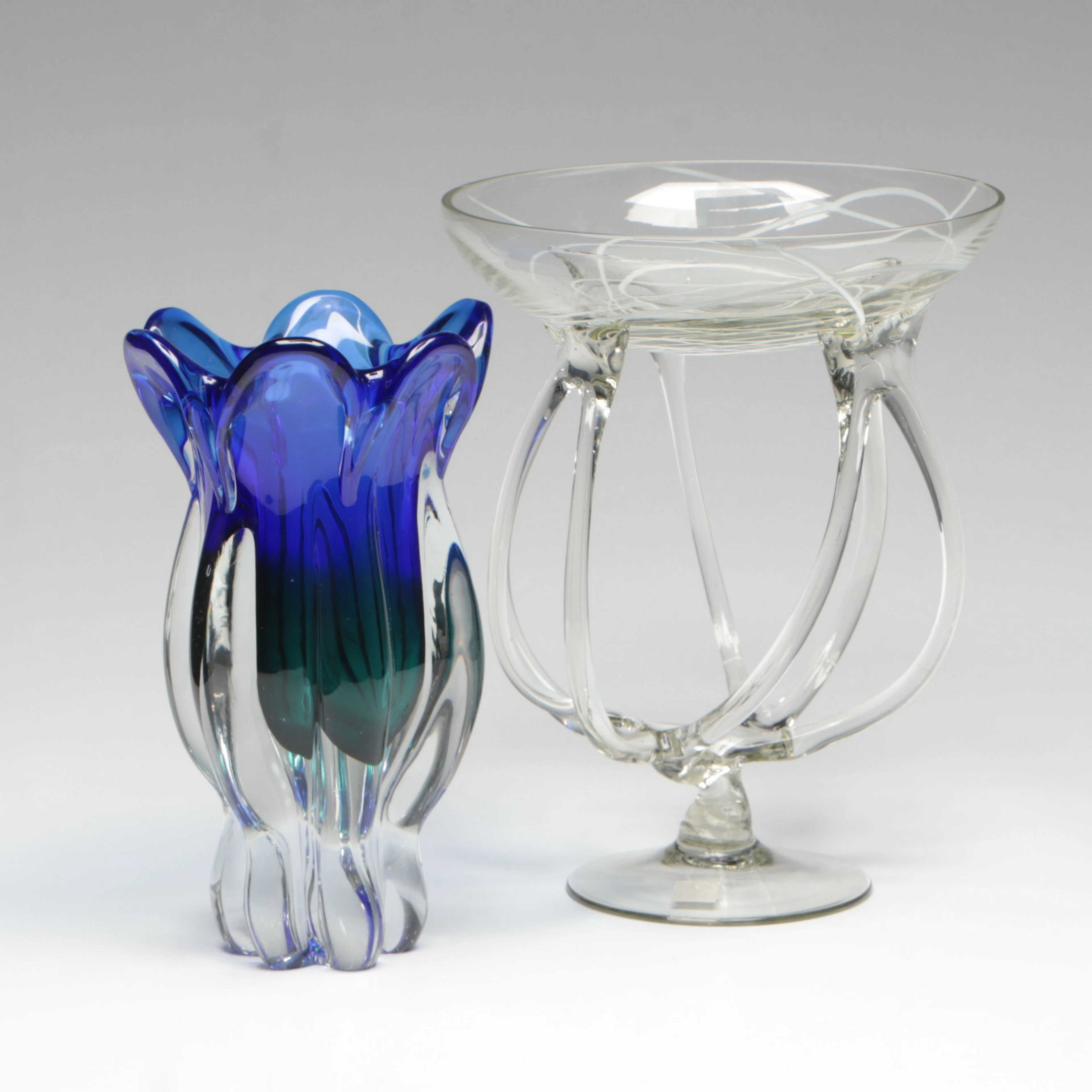 Royal Gallery Cobalt Vase with Other Art Glass Compote