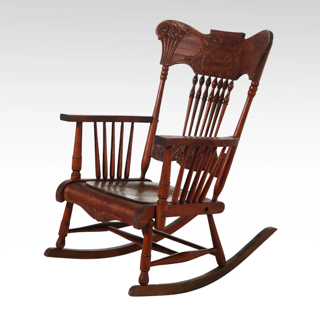 Late Victorian Style Pressed Oak Rocking Chair, Late 19th to Early 20th Century