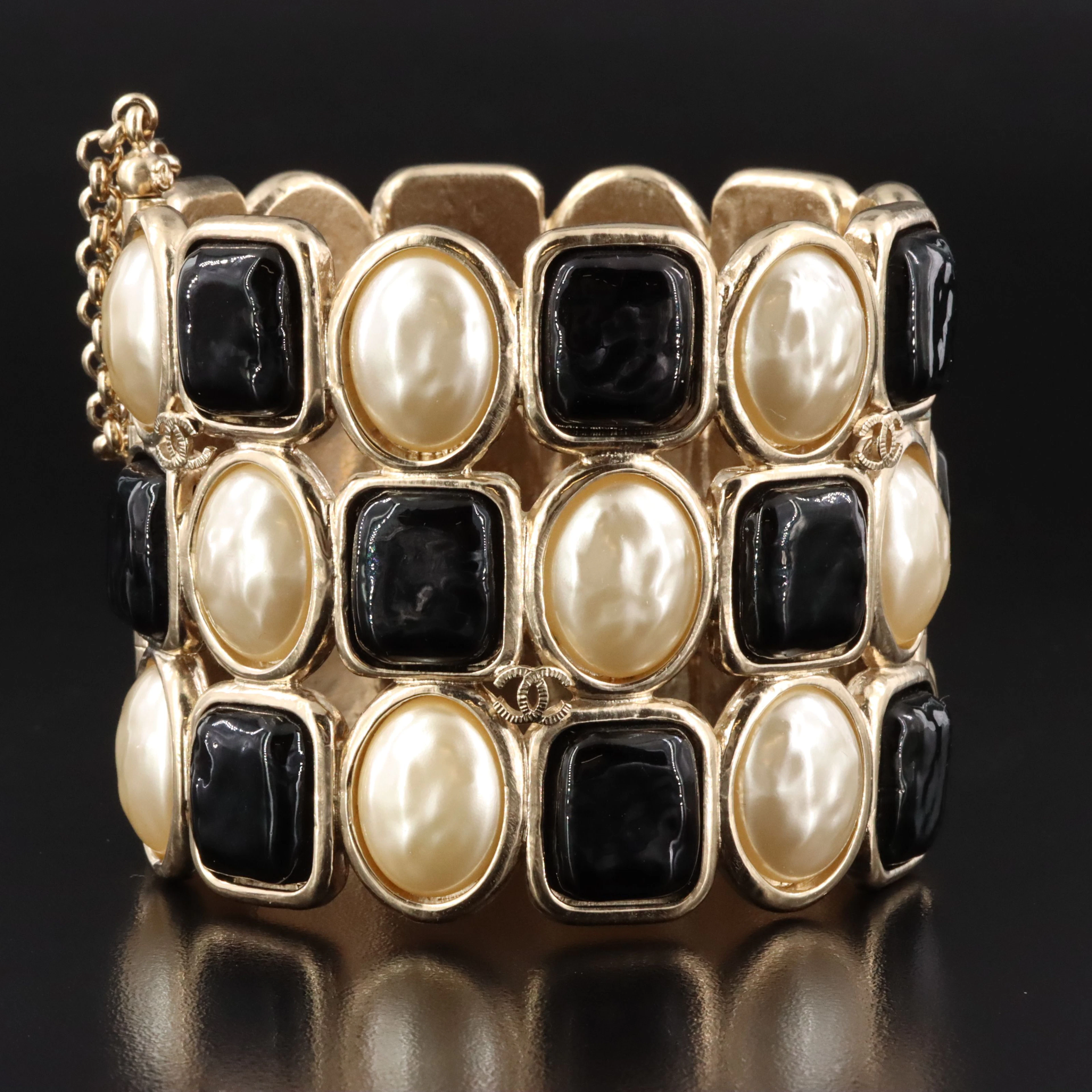 Chanel CC Gripoix Glass and Glass Pearl Hinged Cuff Bracelet Spring 2011