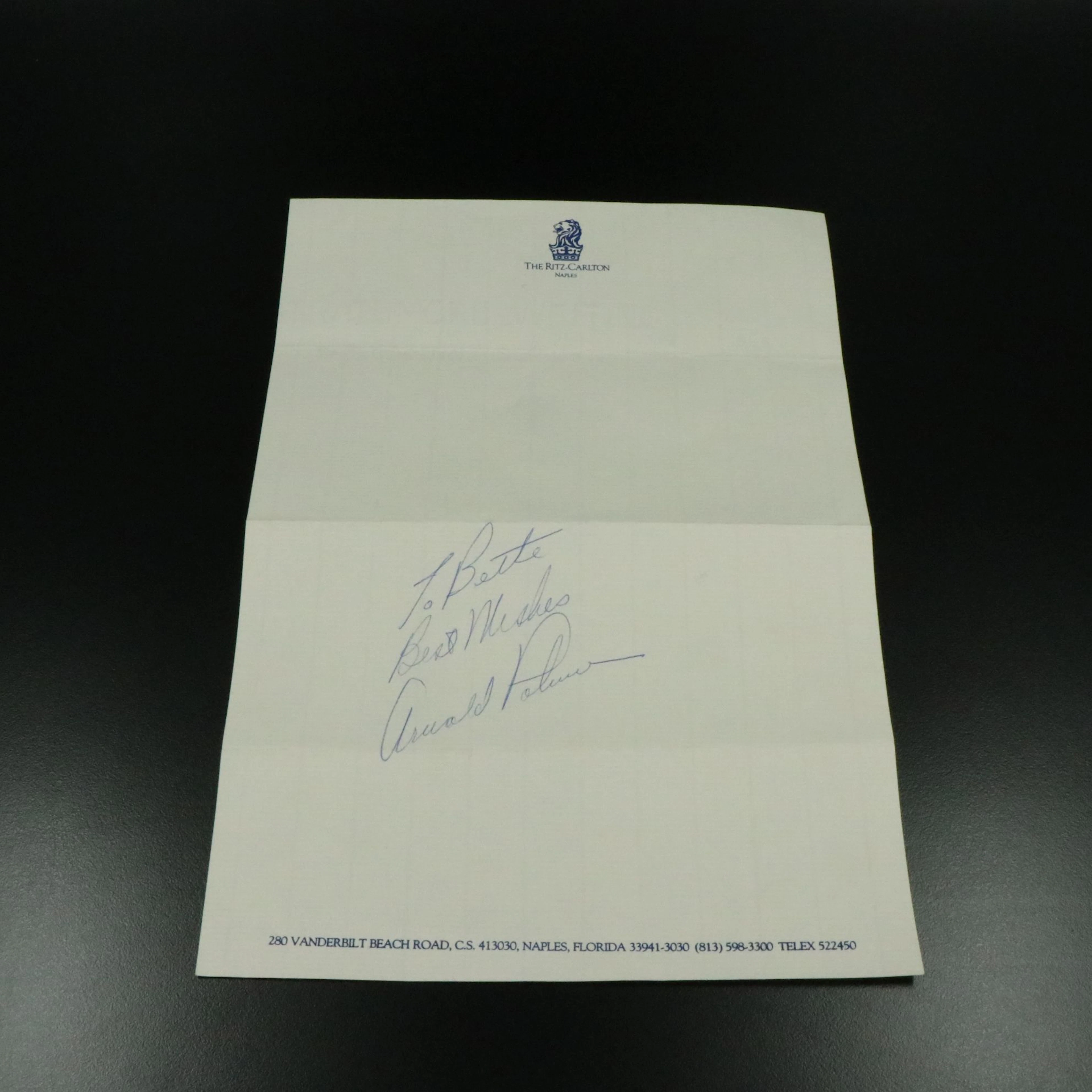 Arnold Palmer Signed The Ritz-Carlton Notepad Paper