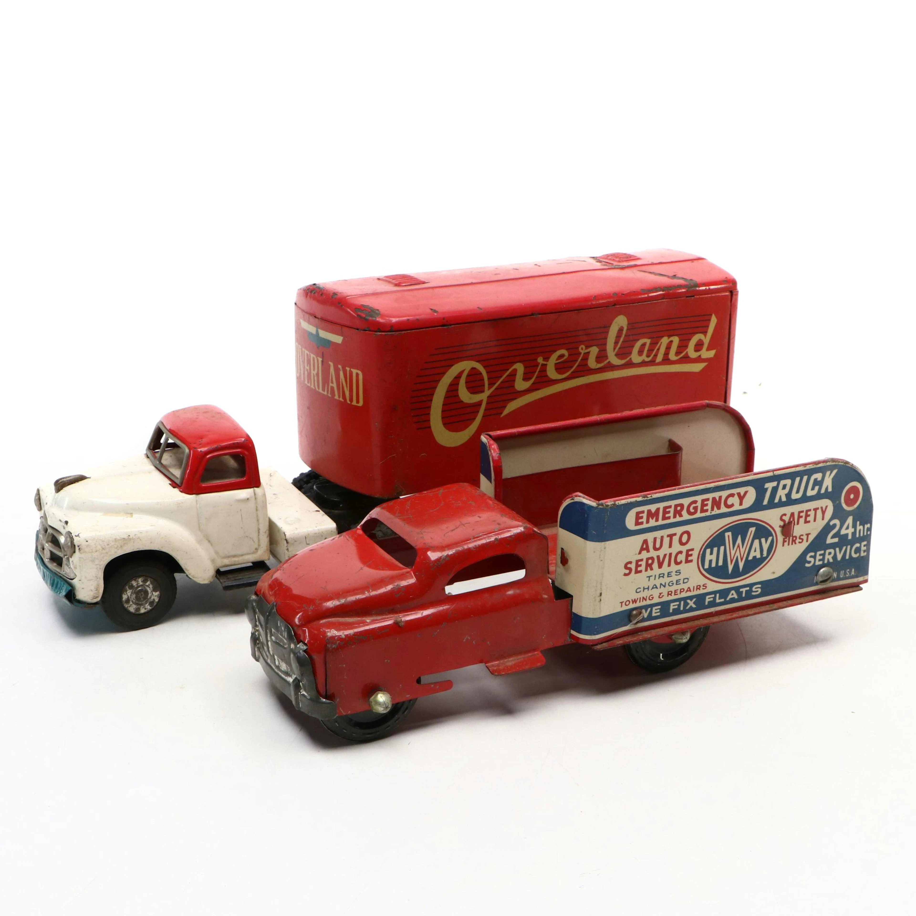 Wyandotte Hiway Emergency Truck with Overland Freight Service Toys, Mid-20th C.