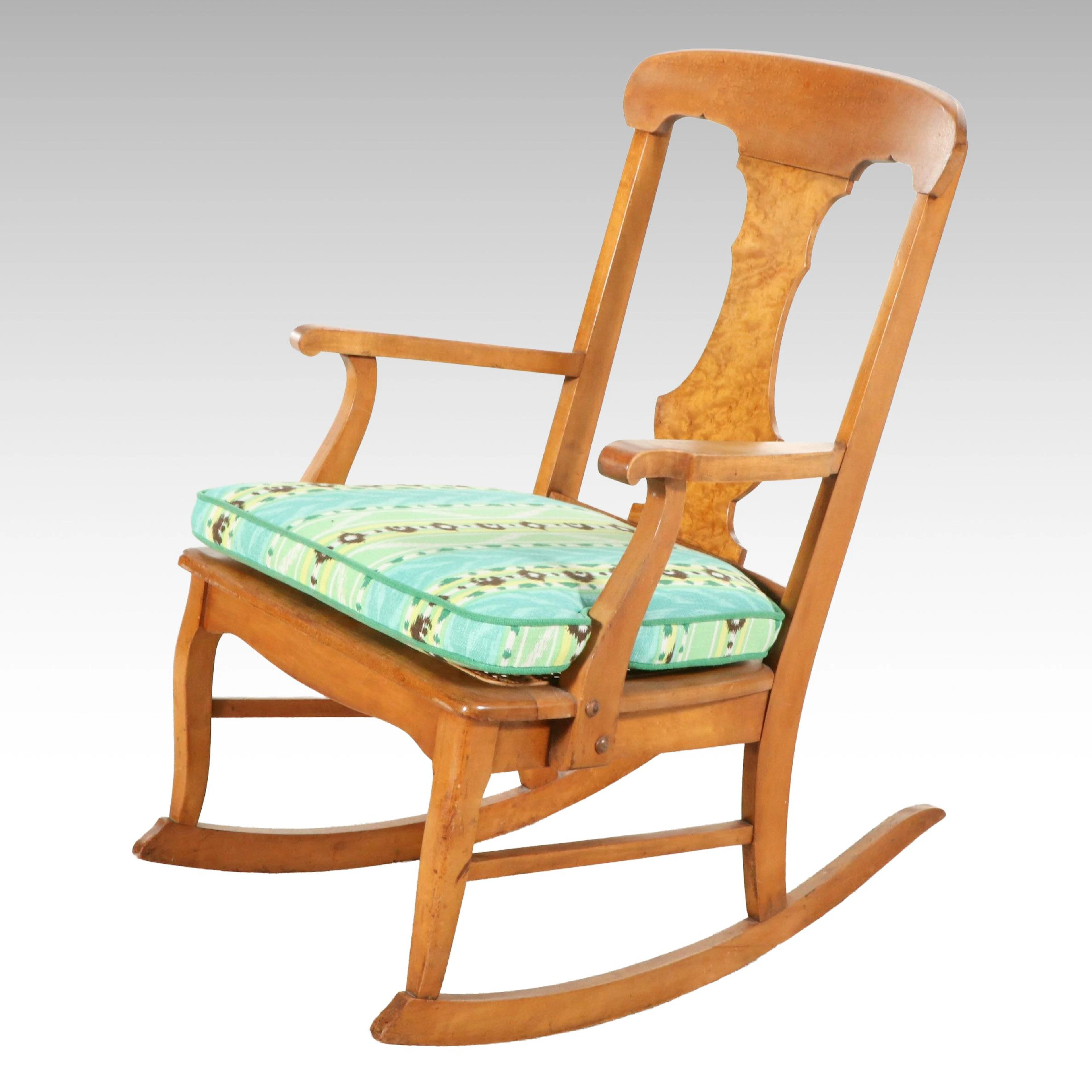 Empire Bird's-Eye Maple Rocking Chair with Caned Seat, 19th Century