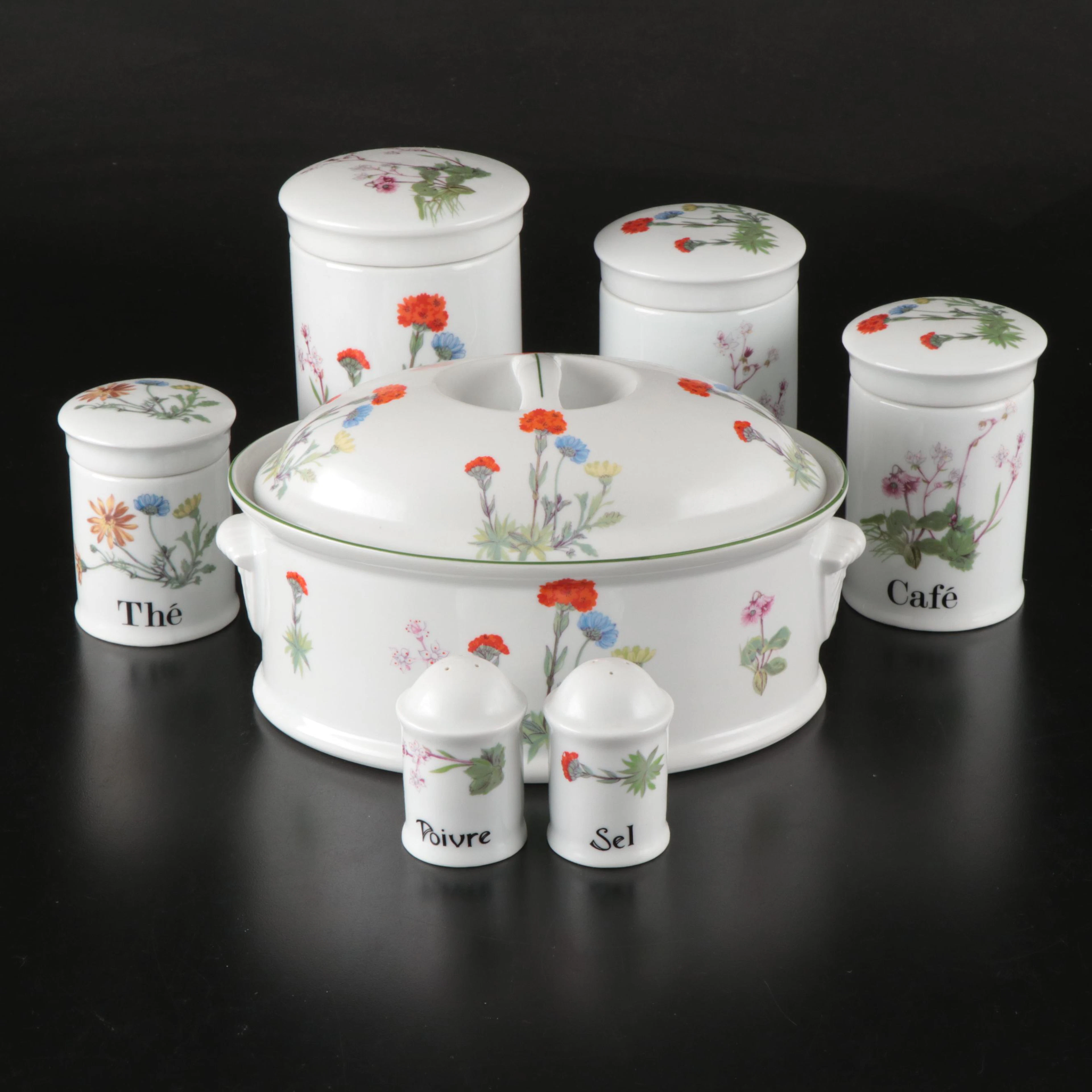 Deshoulières French "Wild Flower" Porcelain Casserole with Berry Haute