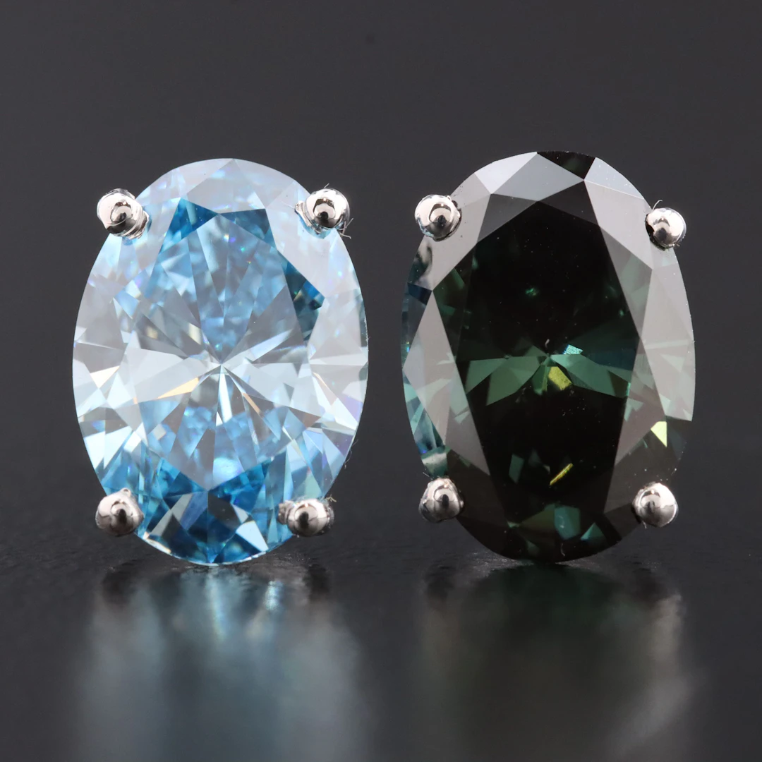 14K 4.15 CTW Lab Grown Fancy Green & Blue Diamond Earrings with IGI Reports