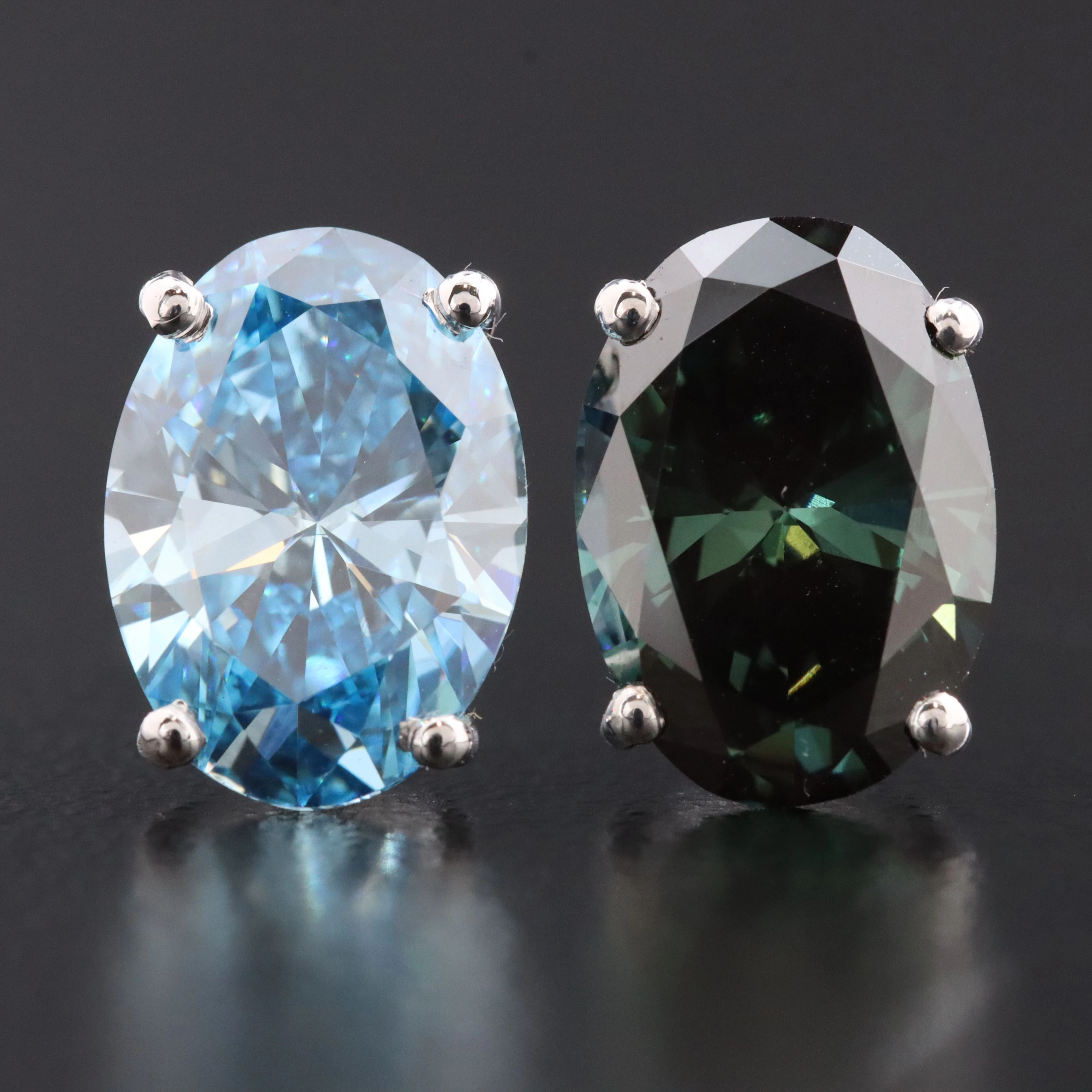 14K 4.15 CTW Lab Grown Fancy Green & Blue Diamond Earrings with IGI Reports