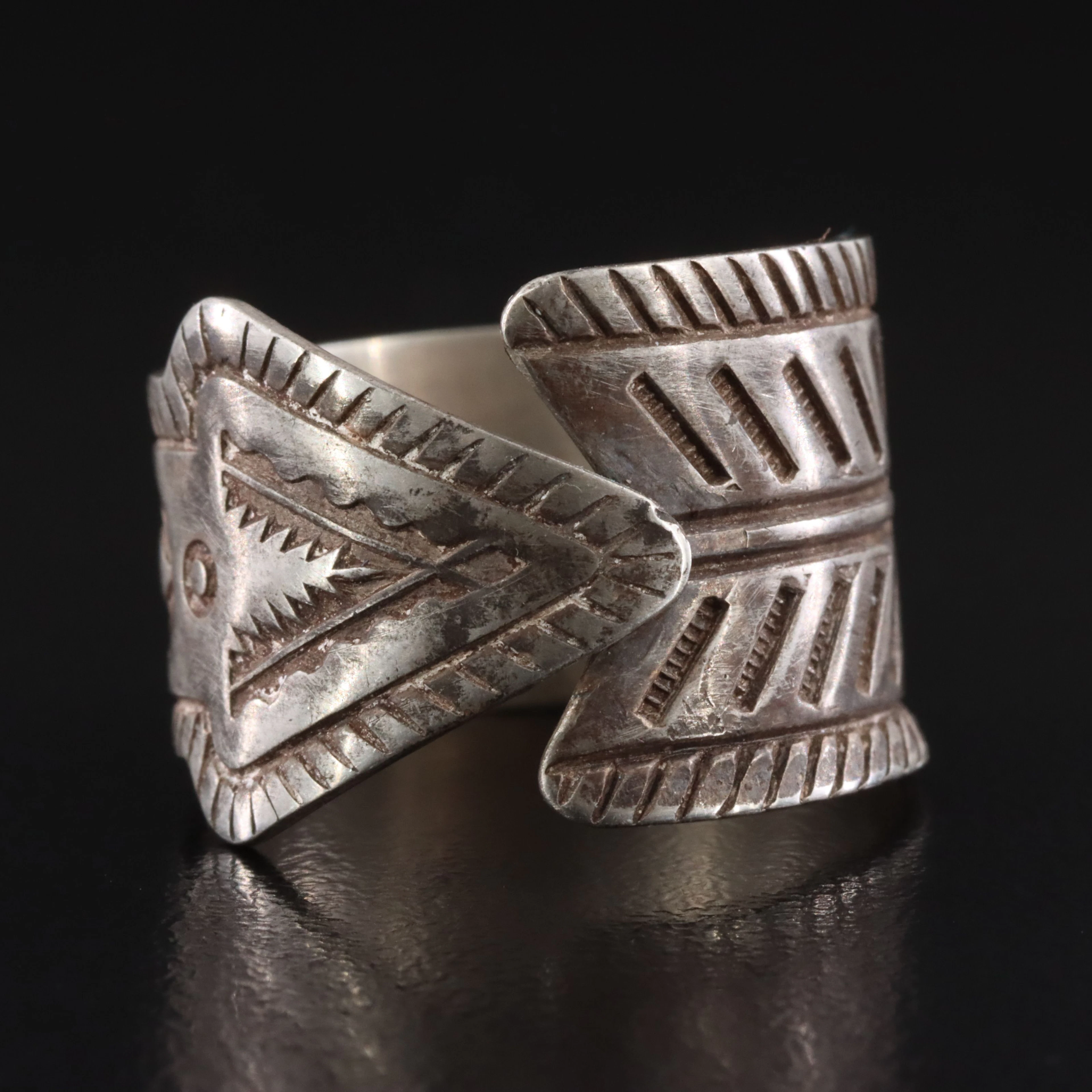 Southwestern Sterling Stampwork Arrow Wrap Ring