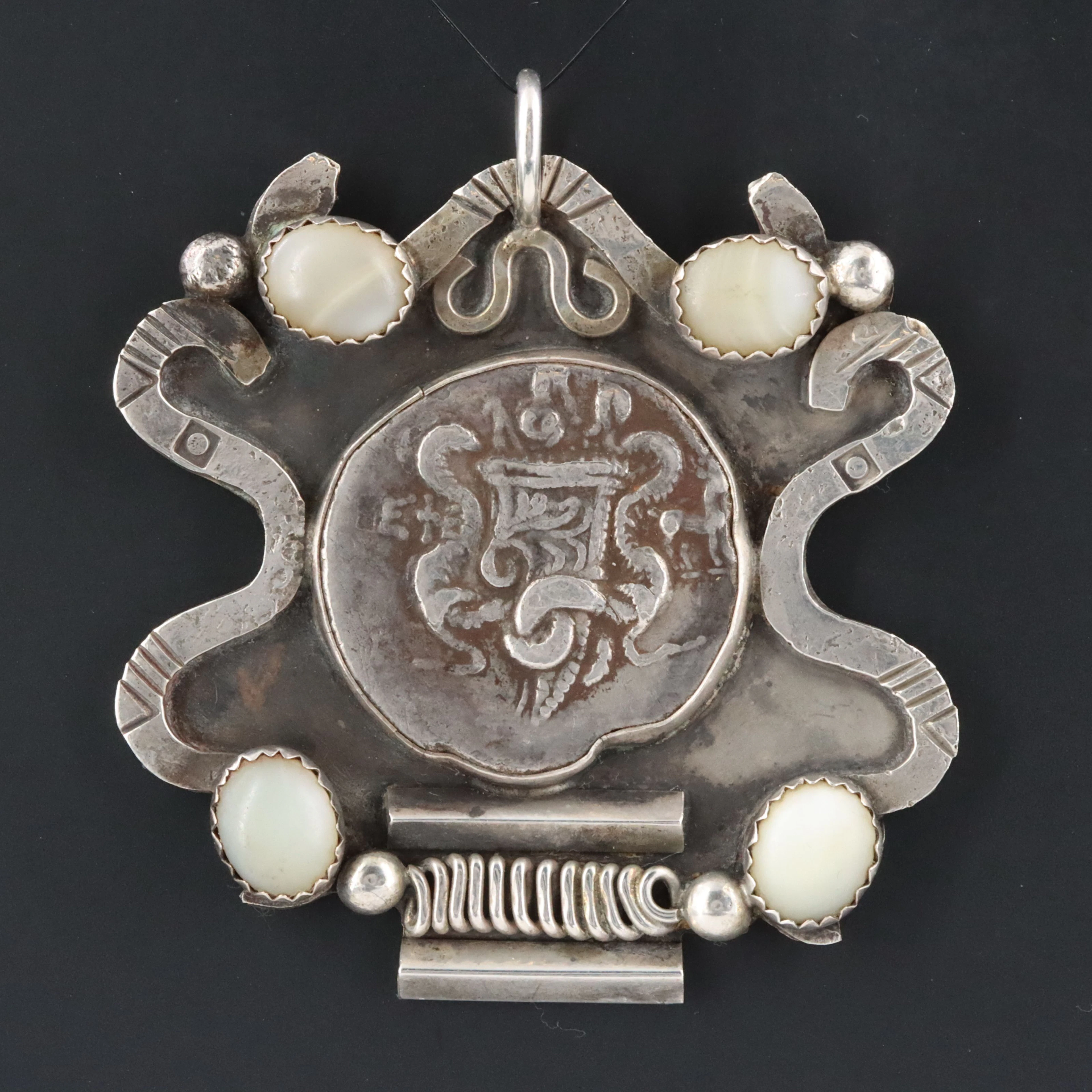 Signed Sterling Agate Pendant with Reproduction Ionia Tetradrachm