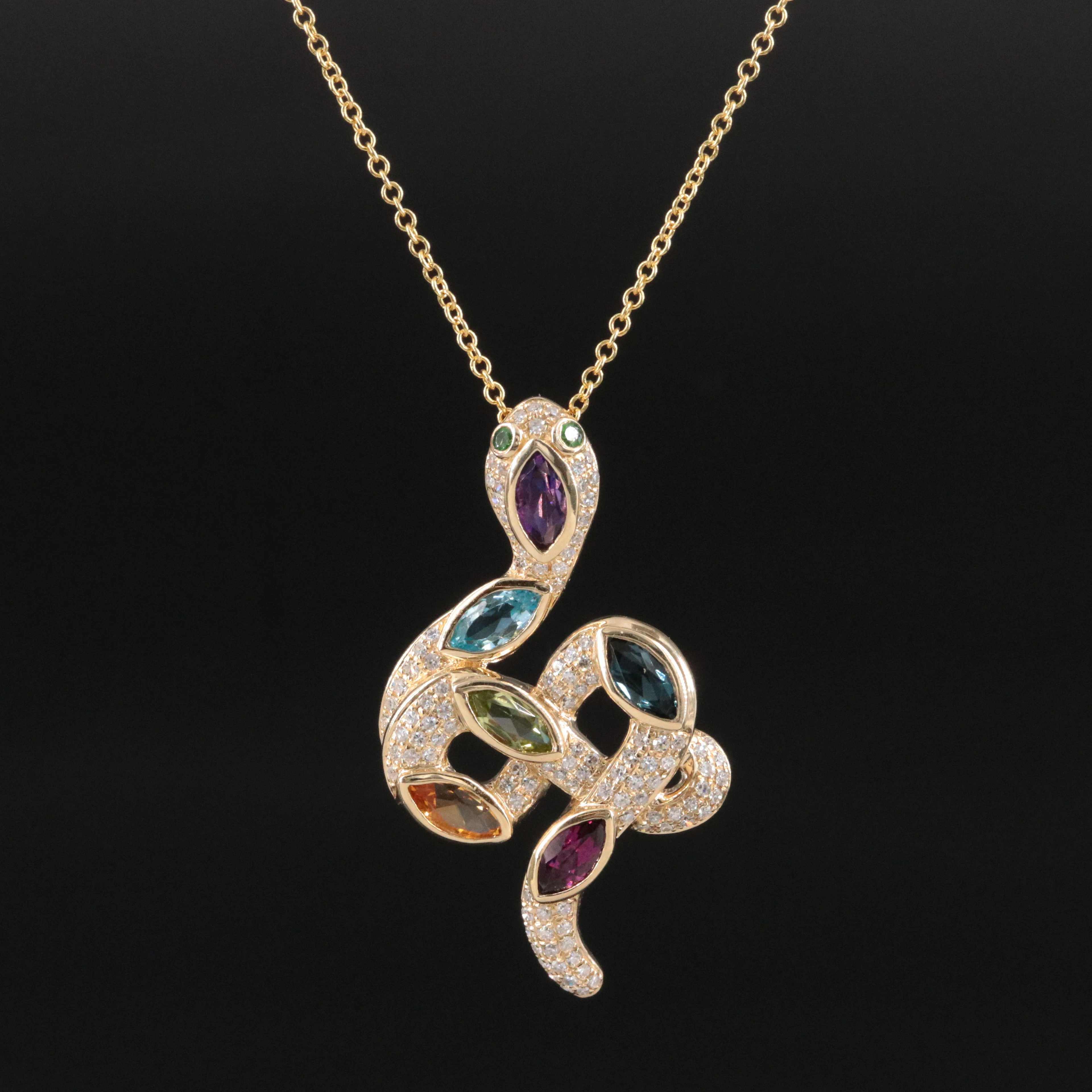 EFFY 14K Snake Pendant Necklace Including Diamond, Amethyst, Peridot and Garnet