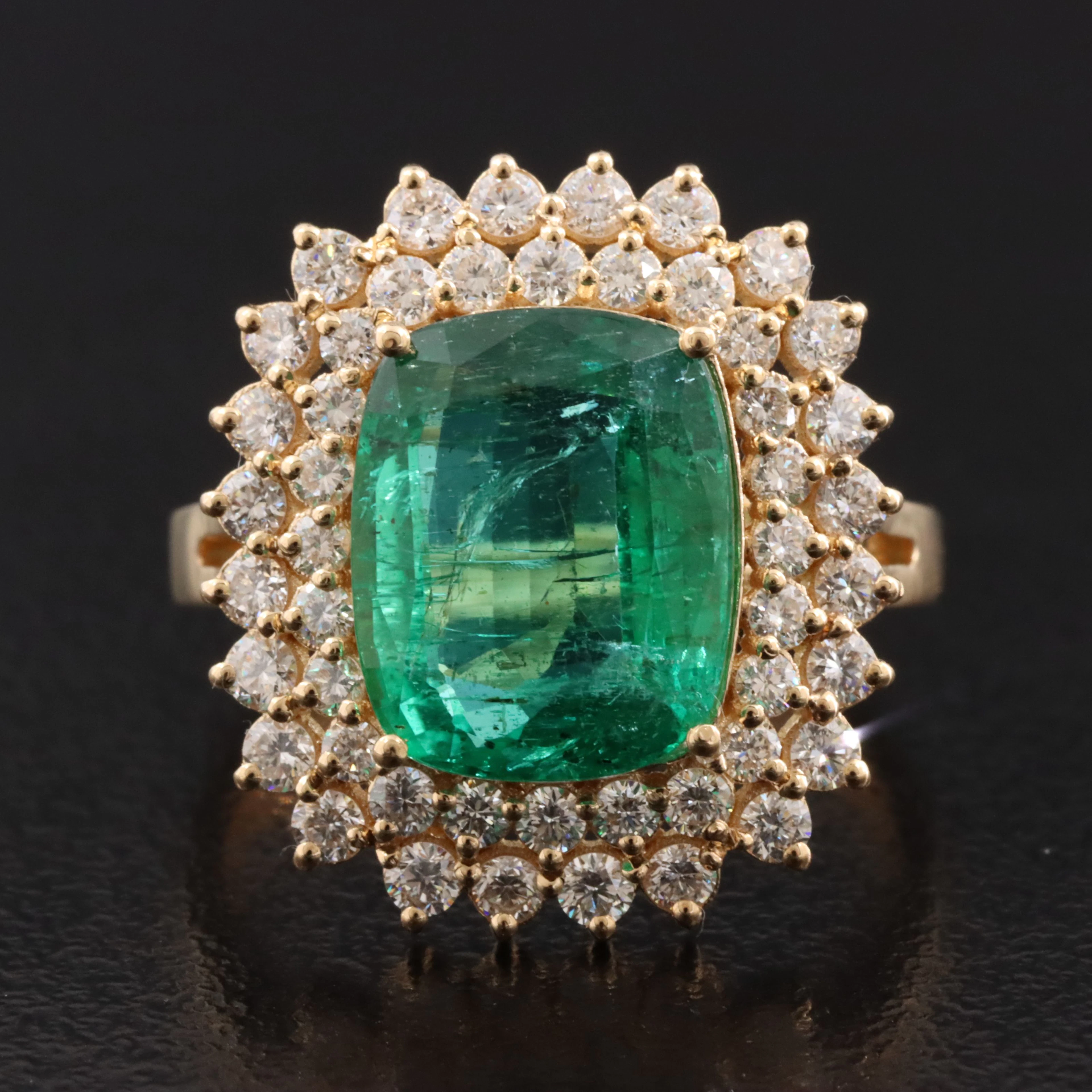 18K 3.57 CT Zambian Emerald and 1.02 CTW Diamond Ring with GIA Report