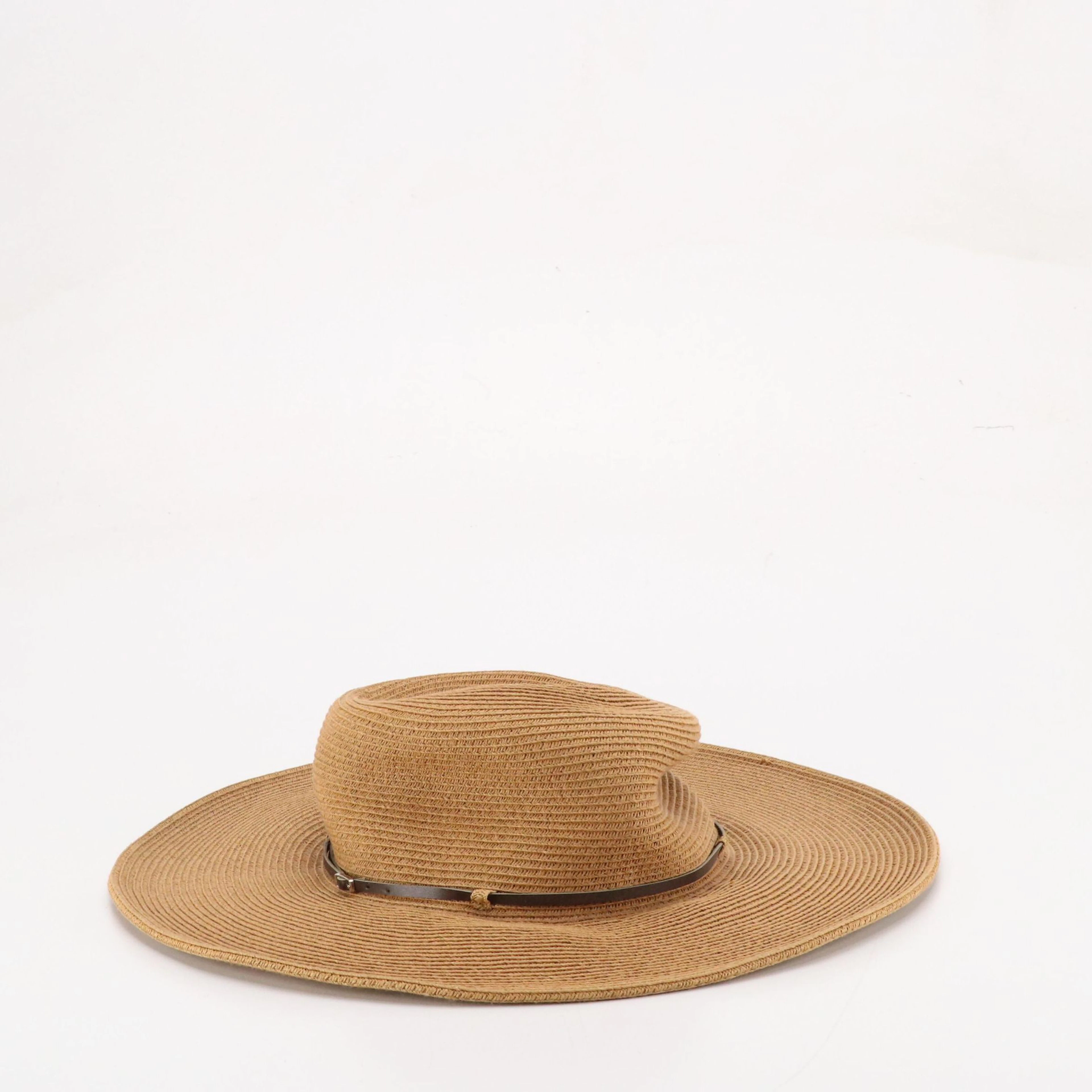 Nine West Raffia Wide Brim Hat with Thin Leather Hat Band