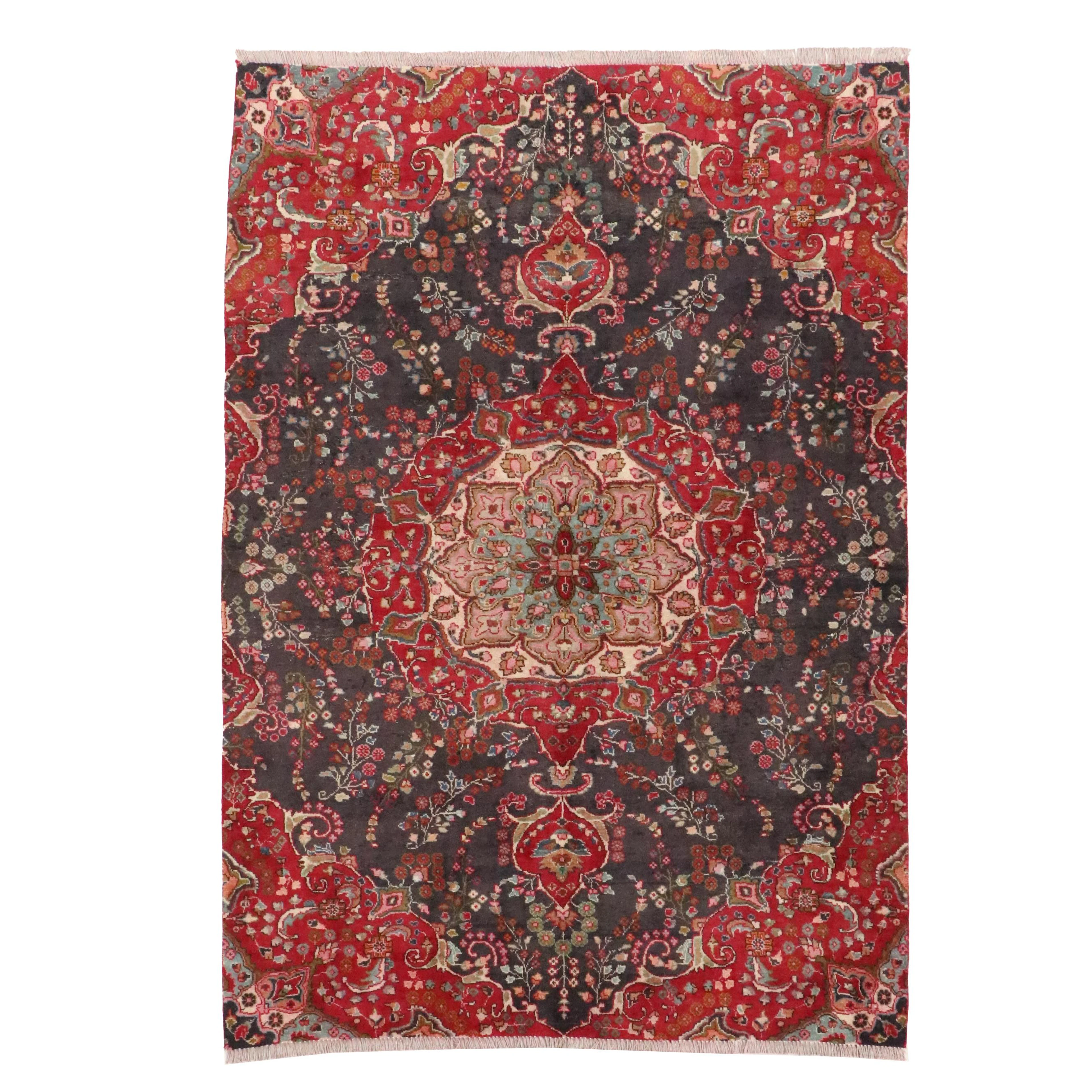 6'2 x 9'3 Hand-Knotted Persian Mashad Remnant Area Rug