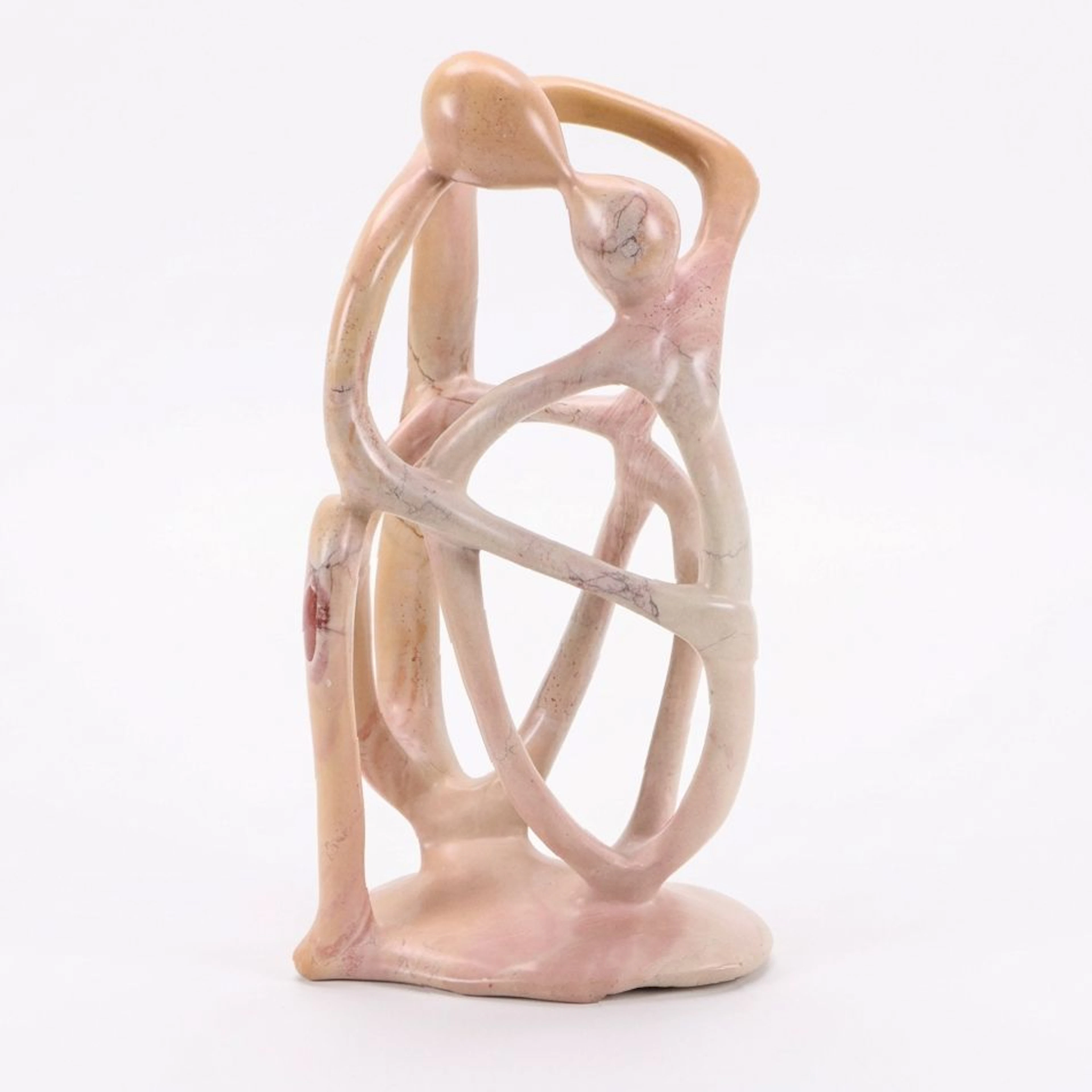 African Carved Soapstone Sculpture of Abstracted Couple Embracing, 21st Century