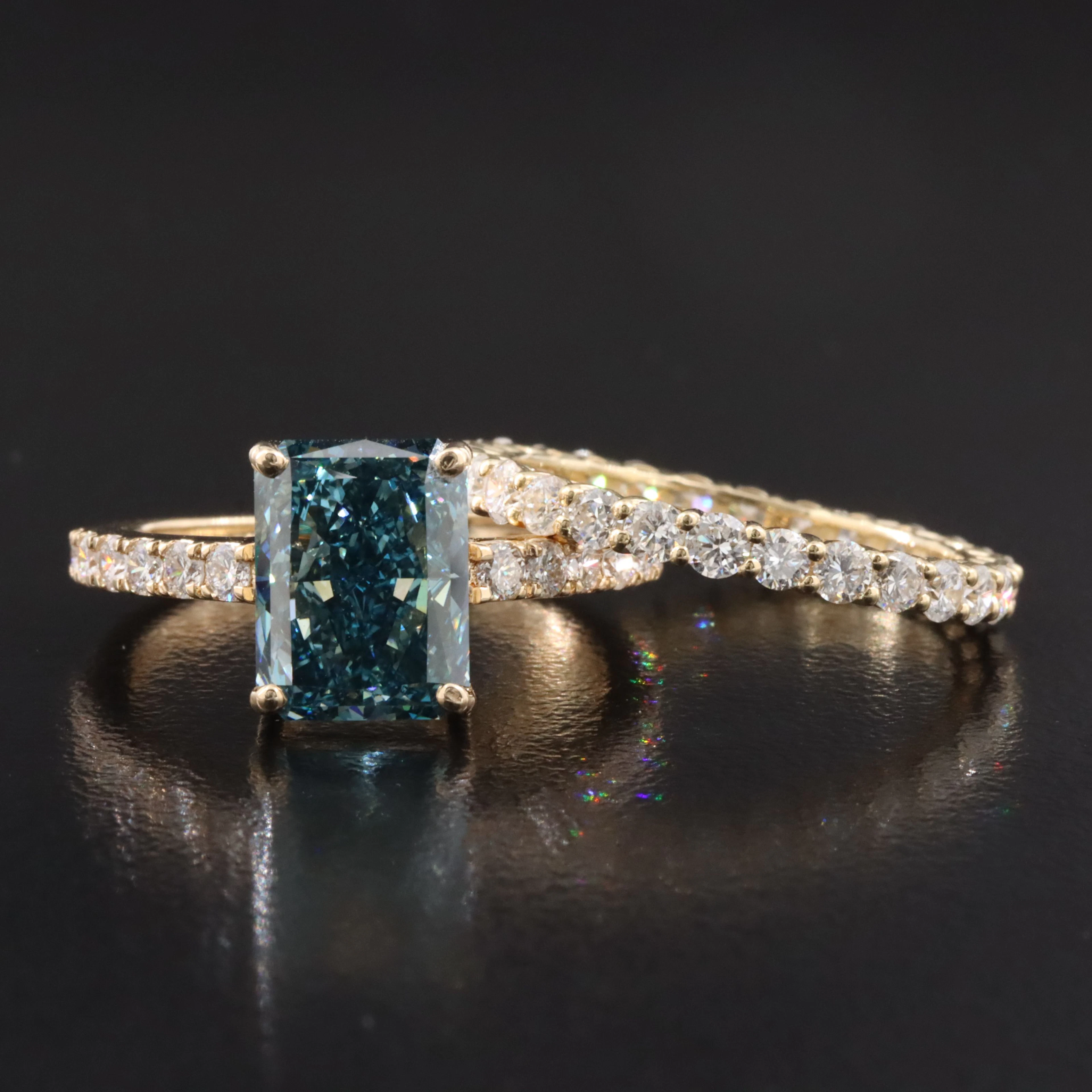 14K 4.33 CTW Lab Grown Diamond Ring and Eternity Band with Fancy Blue