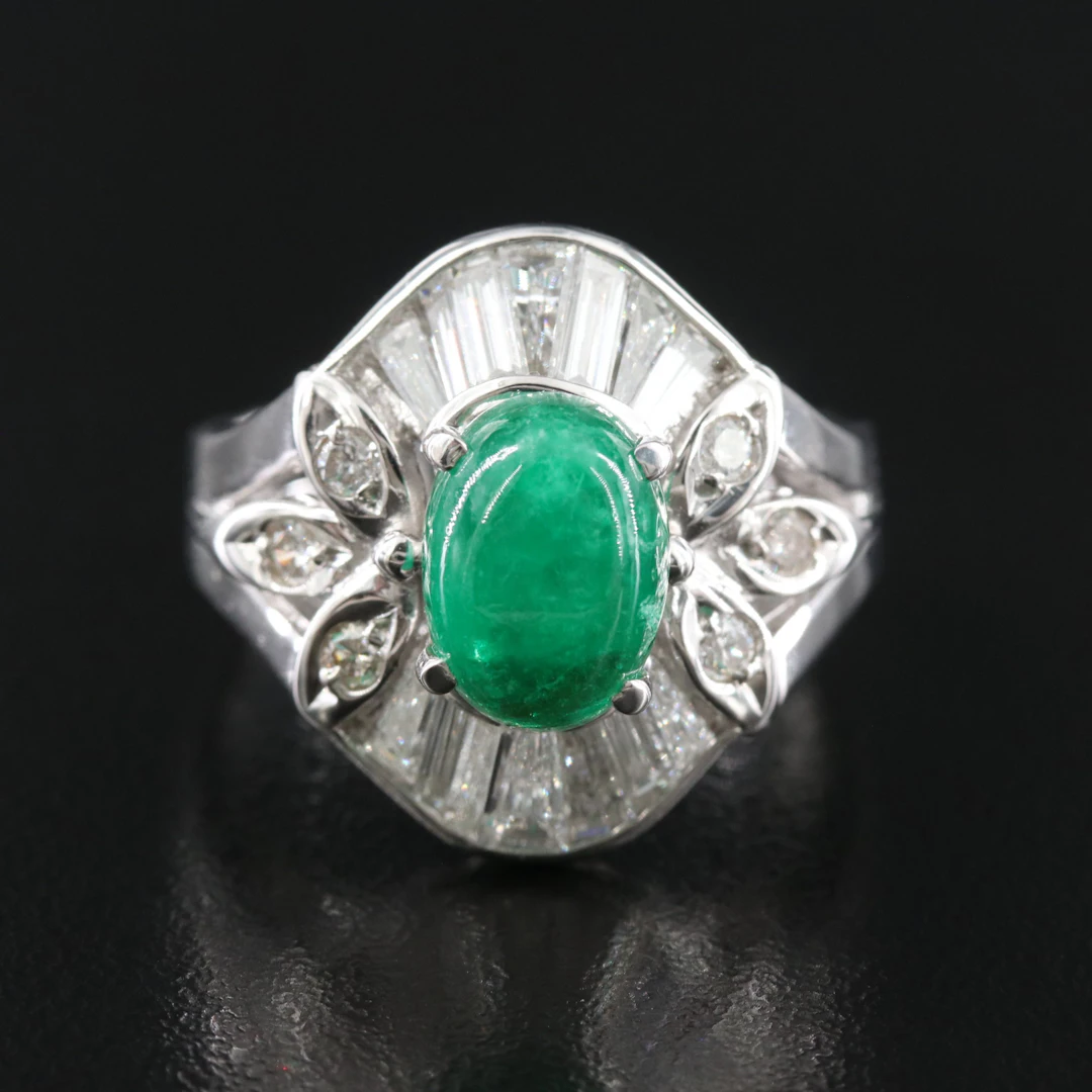 18K 2.24 CT Emerald and 1.30 CTW Diamond Ballerina Ring