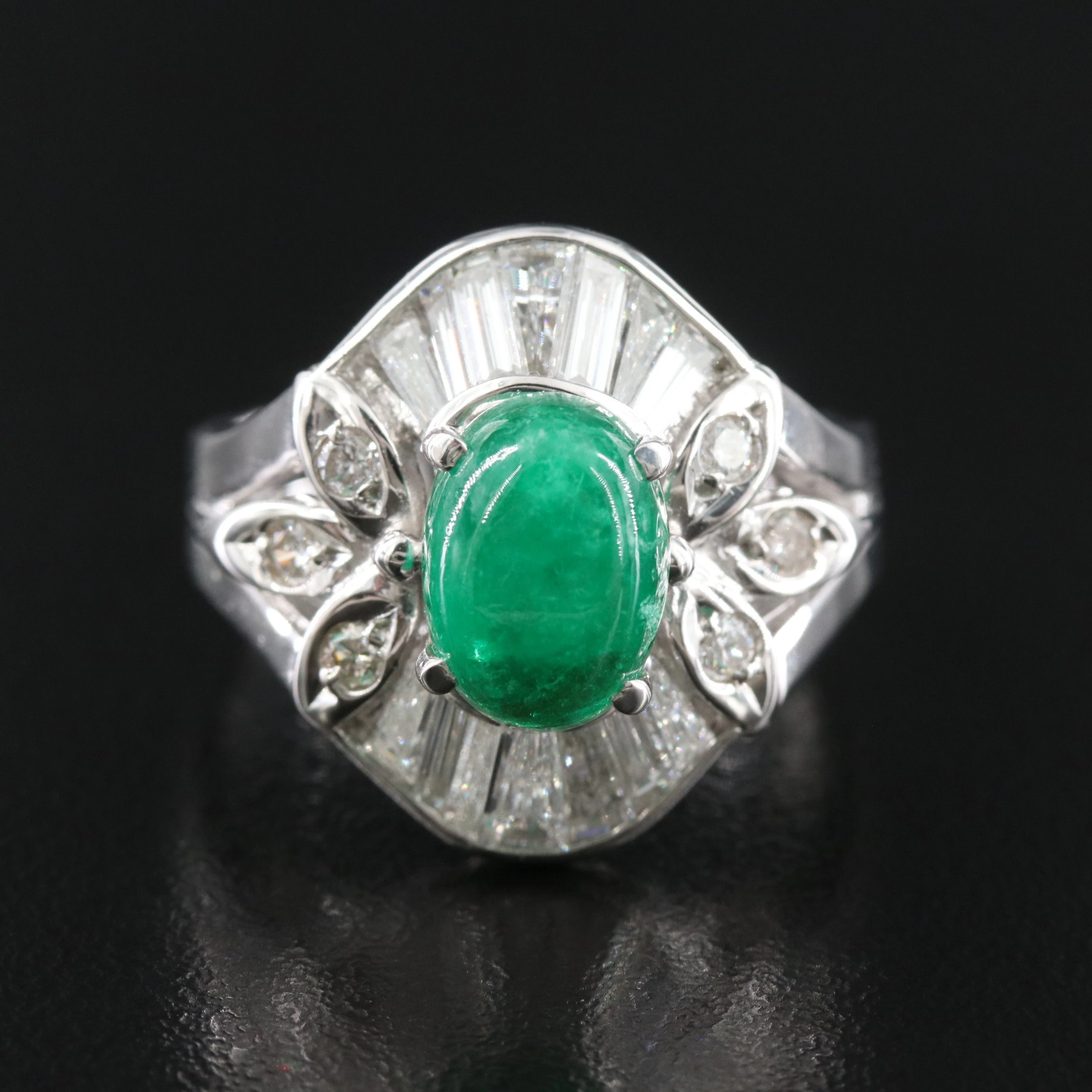 18K 2.24 CT Emerald and 1.30 CTW Diamond Ballerina Ring