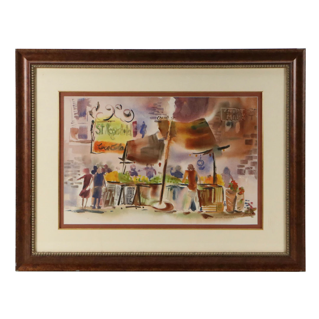 Janice Bechter Watercolor Painting of Court Street Market Scene