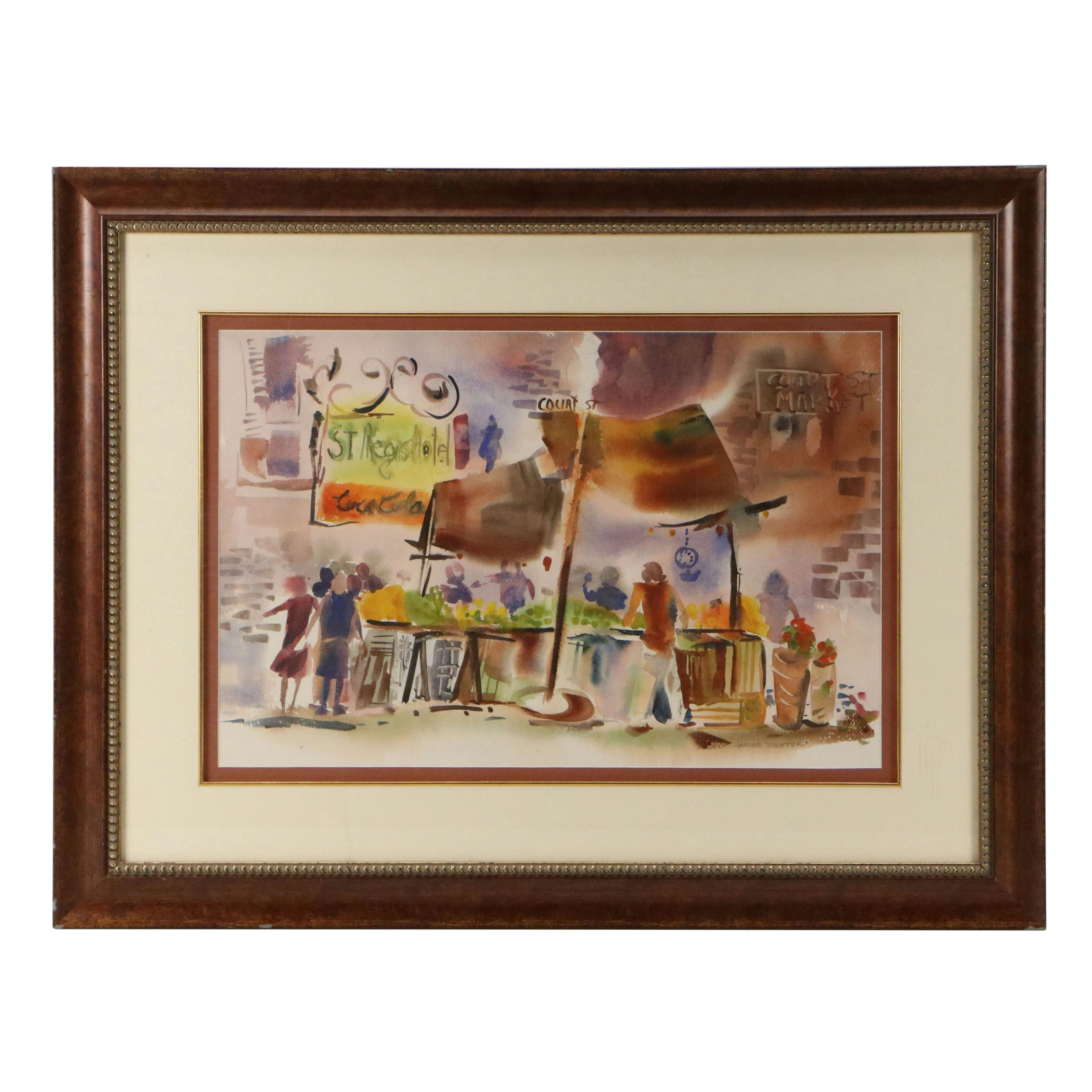 Janice Bechter Watercolor Painting of Court Street Market Scene