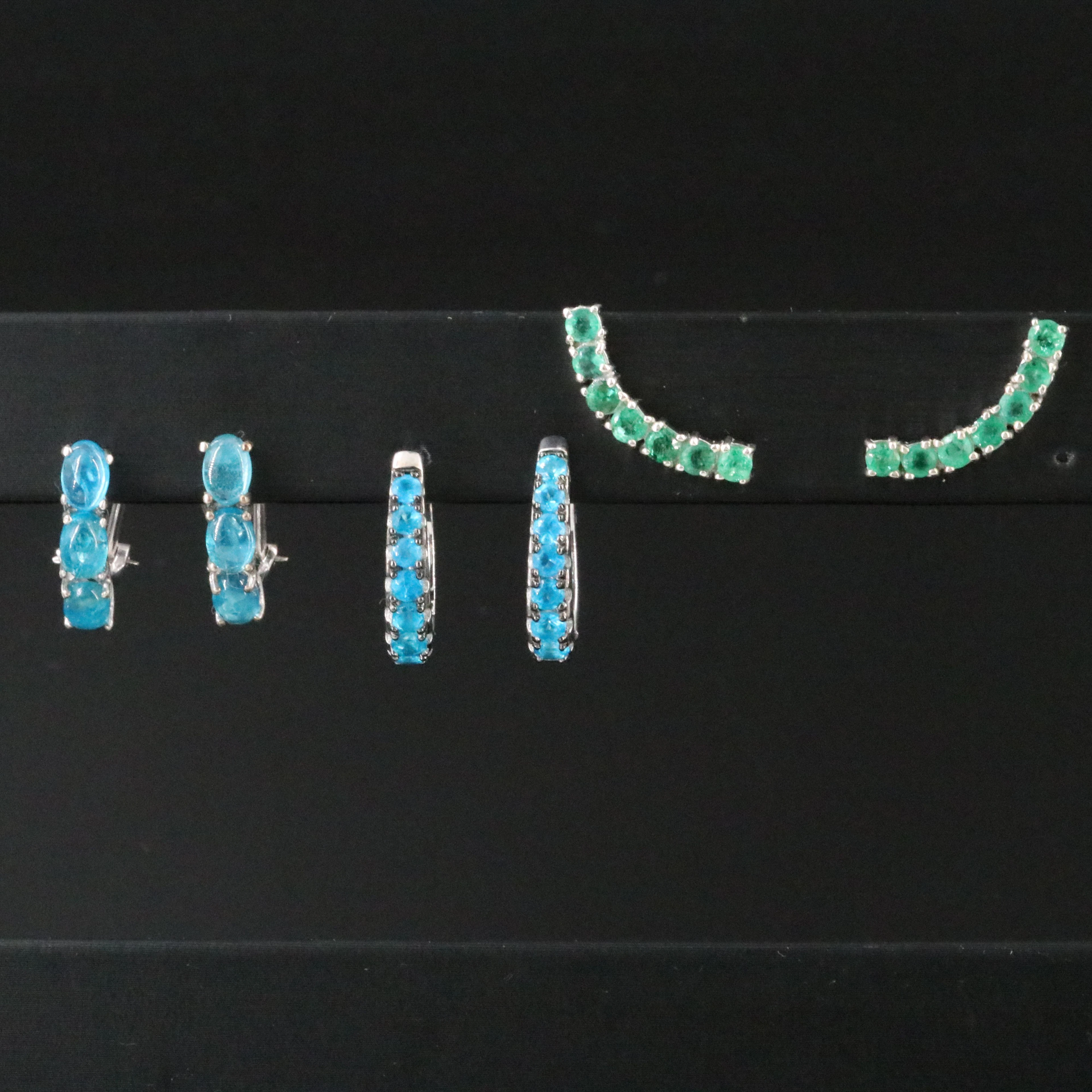 Sterling Apatite and Emerald Ear Climber and Hoop Earrings