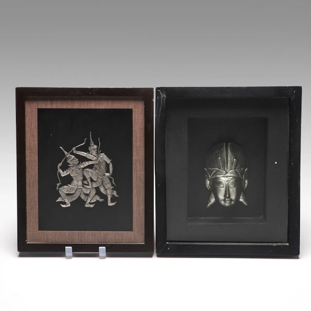 Thai Rama and Maiyaraph with Indonesian Mask Wall Hangings