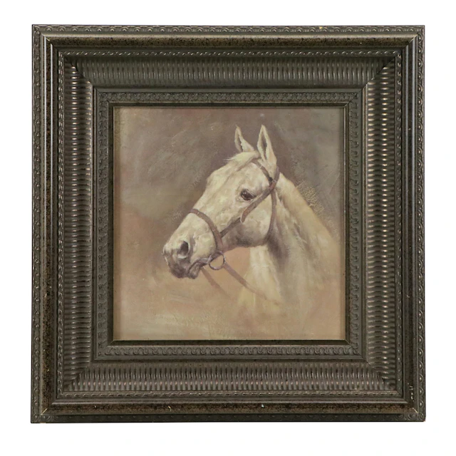 Hand-Embellished Offset Lithograph of Horse Portrait