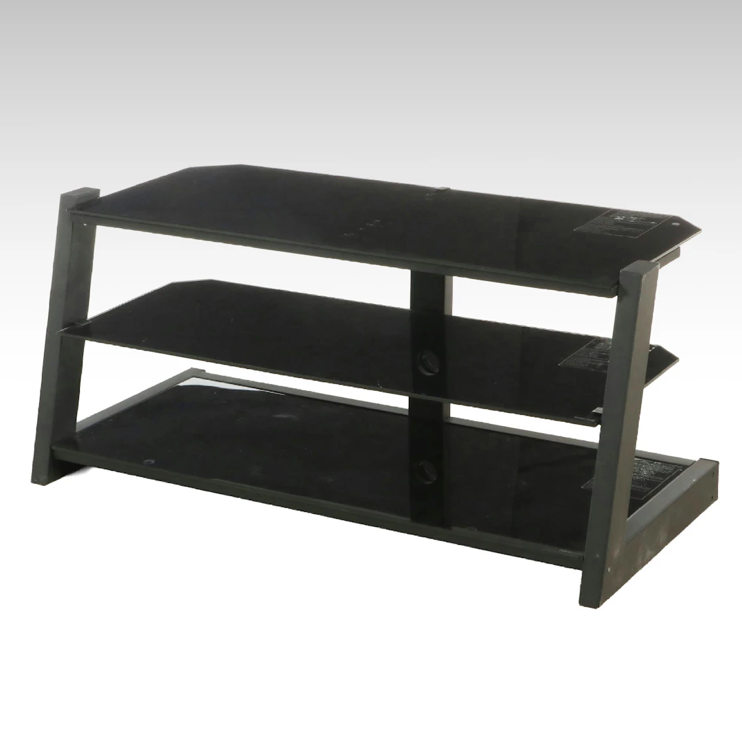 Modern Black Glass and Metal Three-Tier Media Console Stand, 2007
