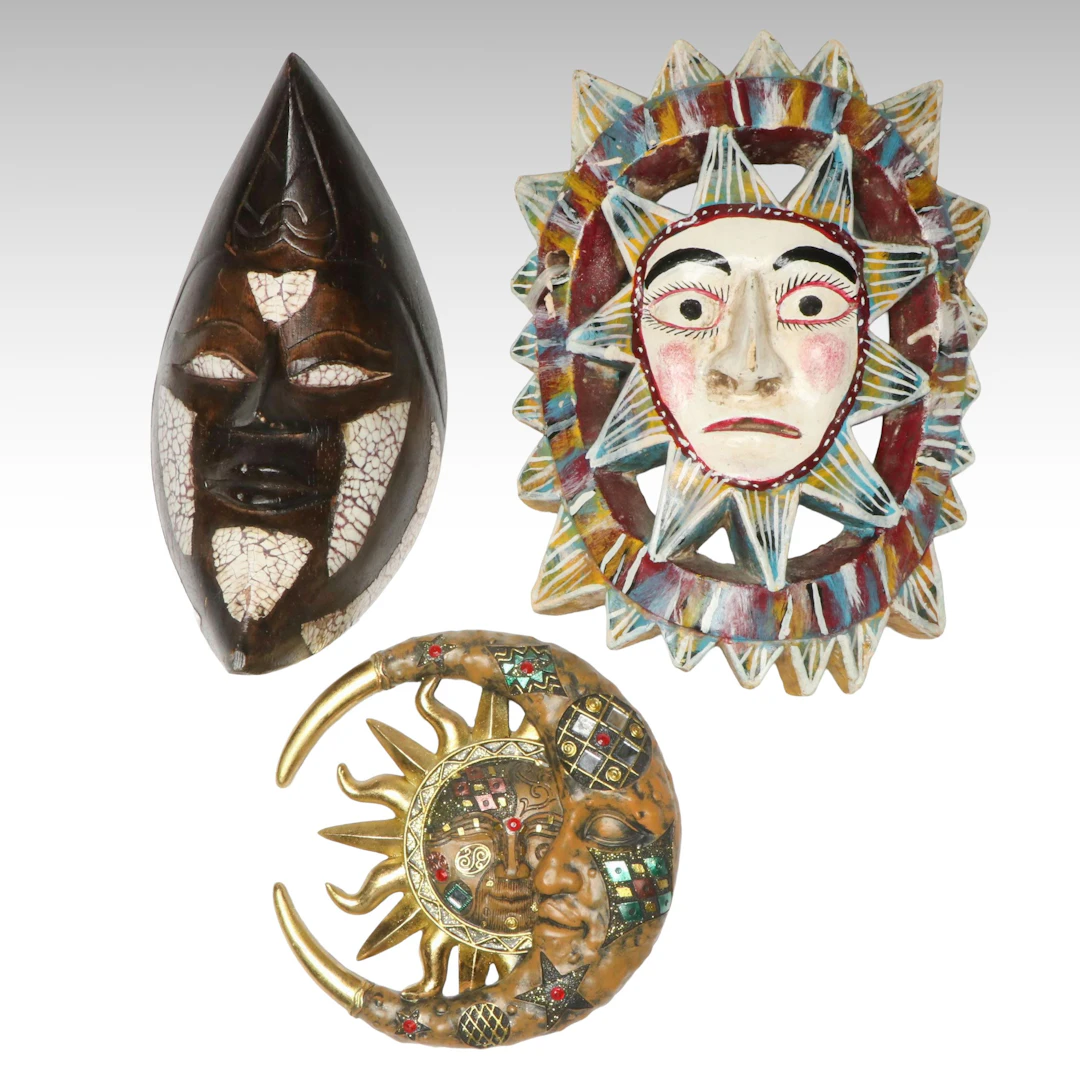 Celestial Sun and Moon Wall Masks and Plaques, Late 20th/Early 21st C.